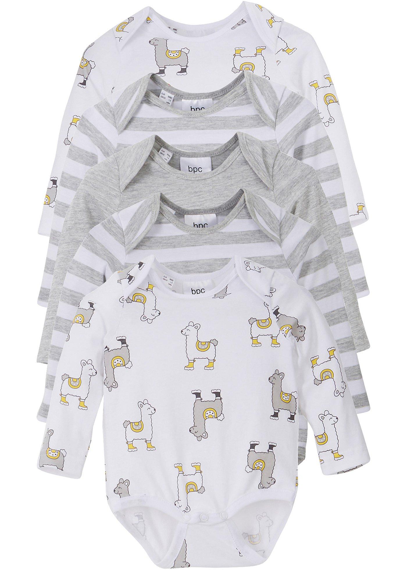 Lot de 5 bodies bébé manches longues en coton