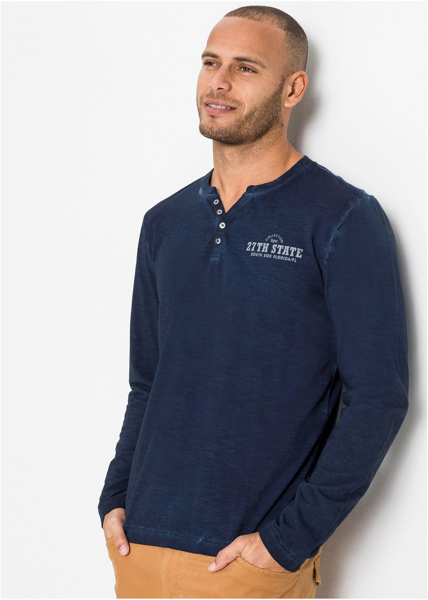 T-shirt col Henley avec un joli imprimé sur la poitrine - bleu foncé