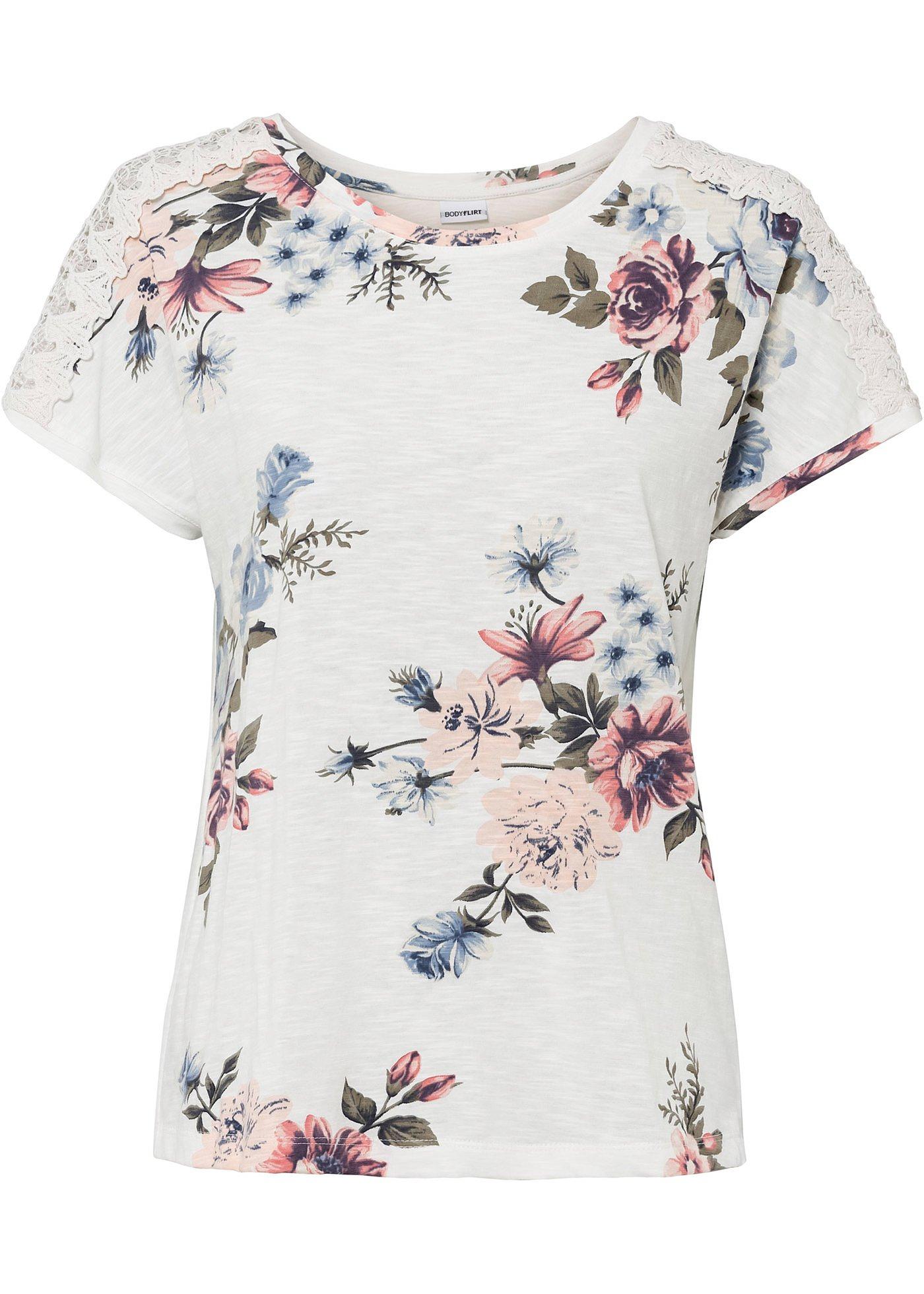 T-shirt imprimé avec dentelle