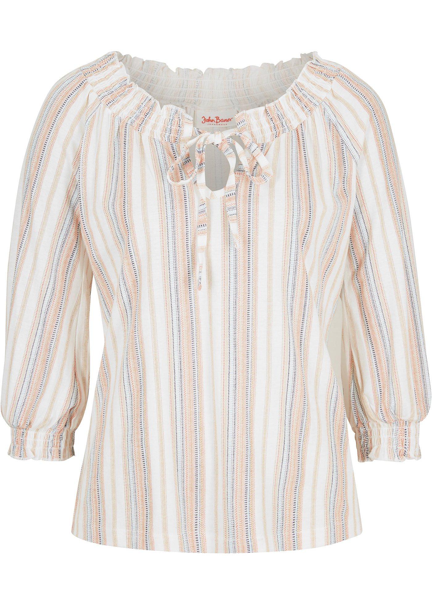 T-shirt tunique à manches 3/4, rayé