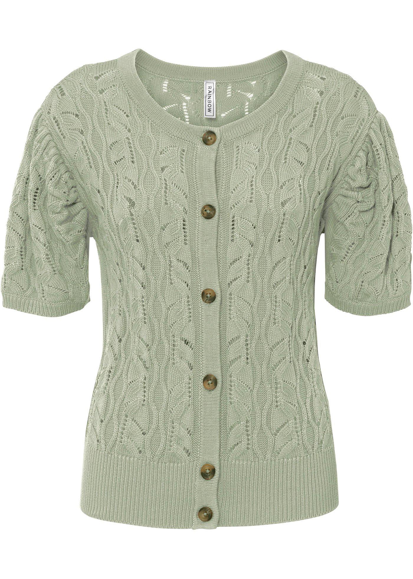 Cardigan à broderie ajourée, mi-manches