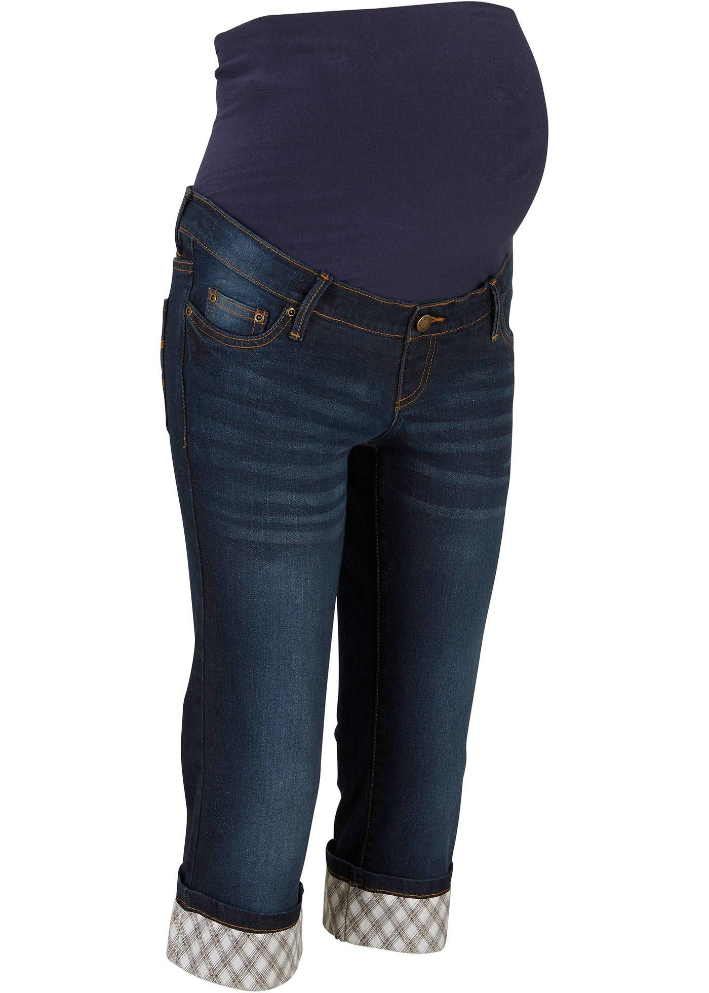 Jean corsaire de grossesse avec revers à carreaux