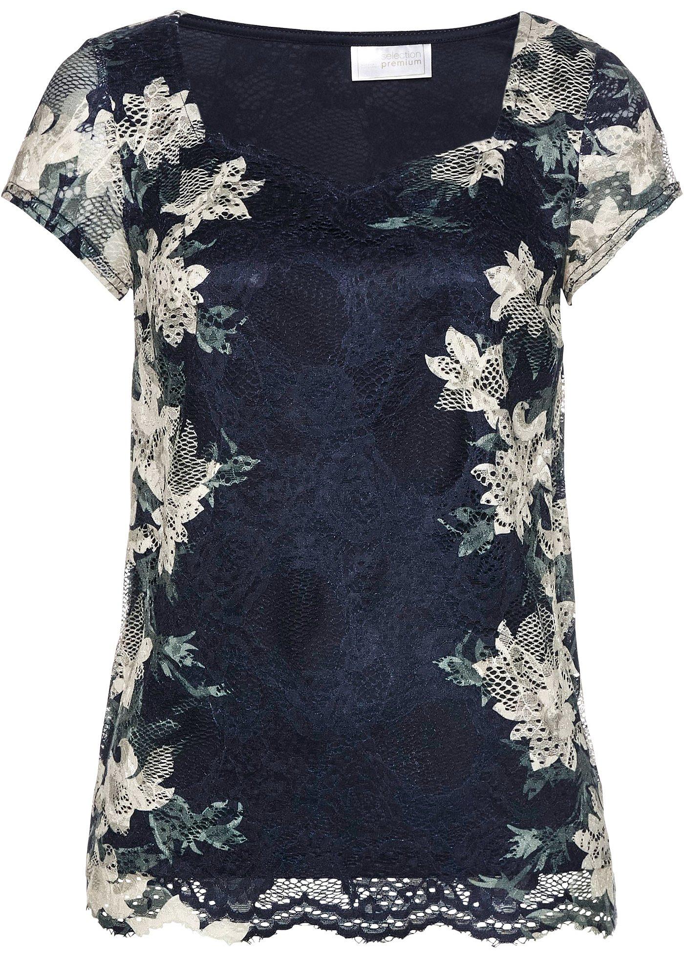 T-shirt en dentelle à imprimé floral