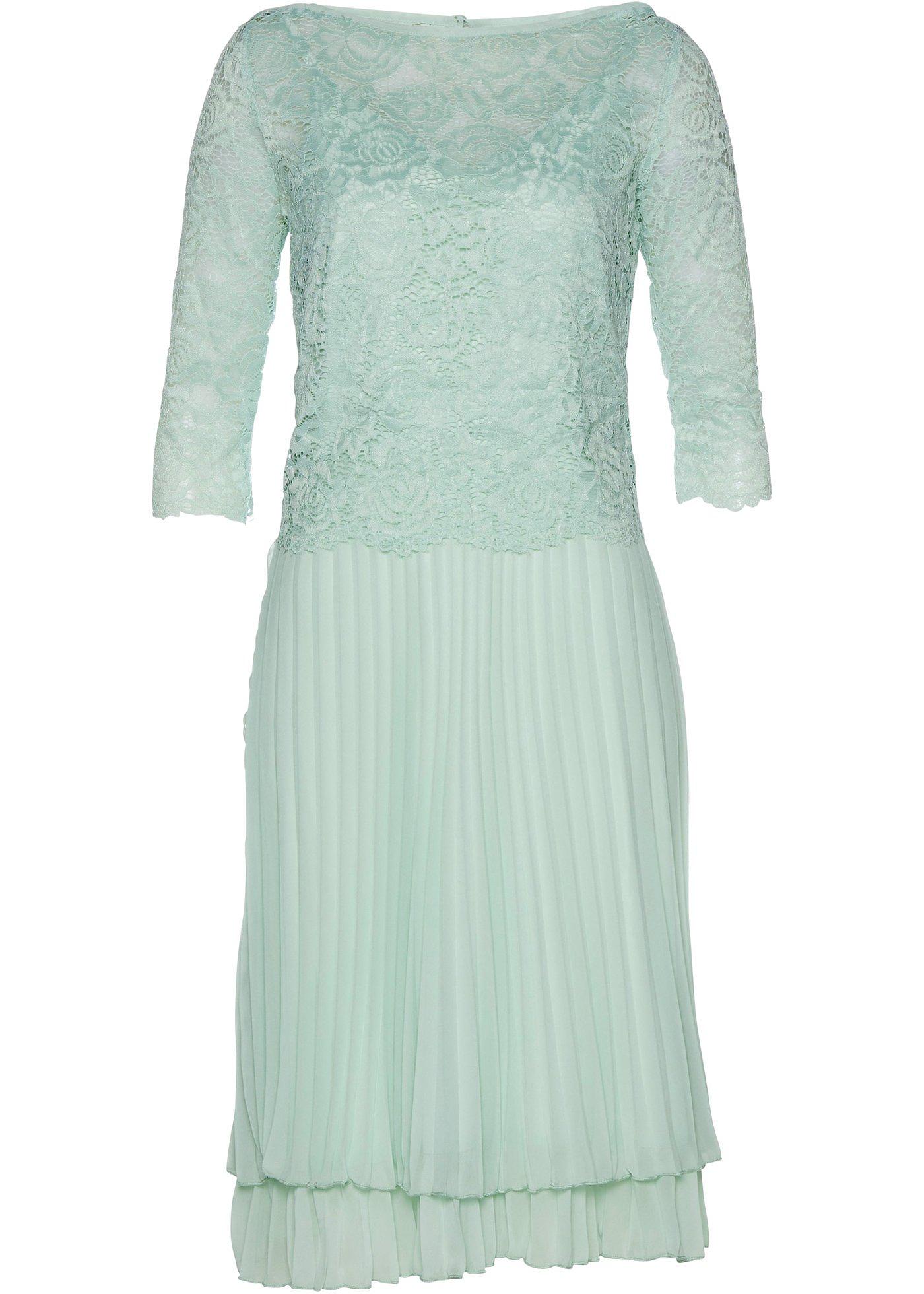 Robe en chiffon (Ens. 2 pces.) avec dentelle et plissé