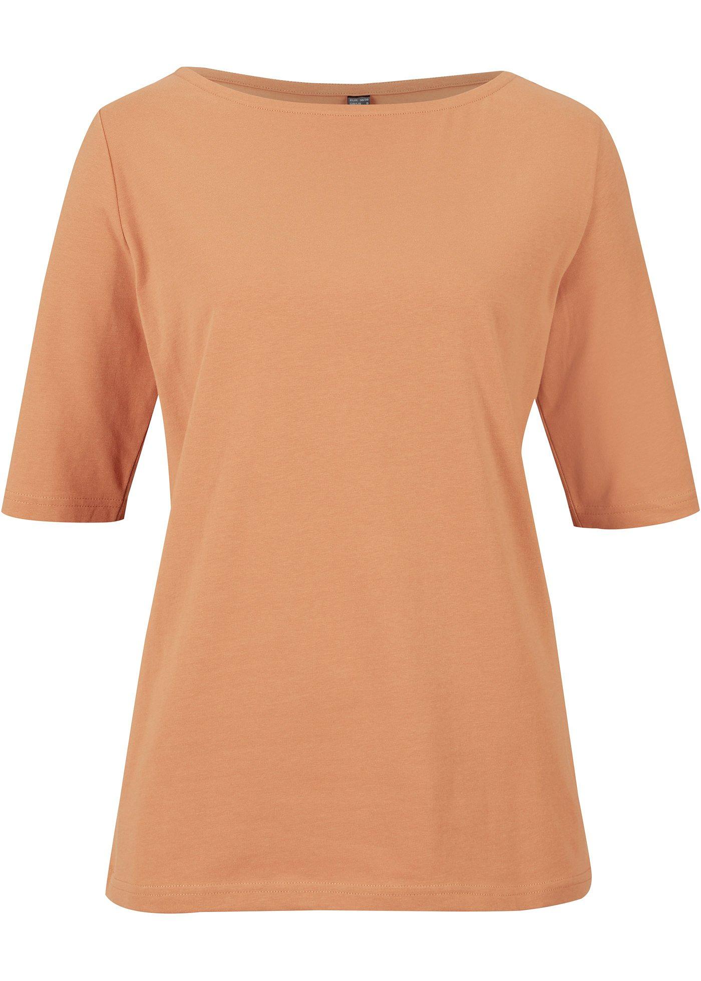 T-shirt col bateau, manches mi-longues