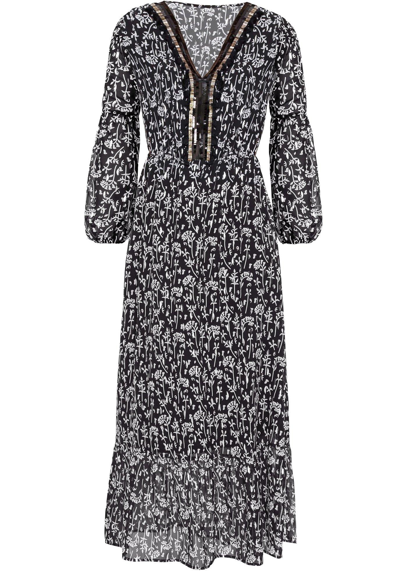 Robe longue imprimée avec application