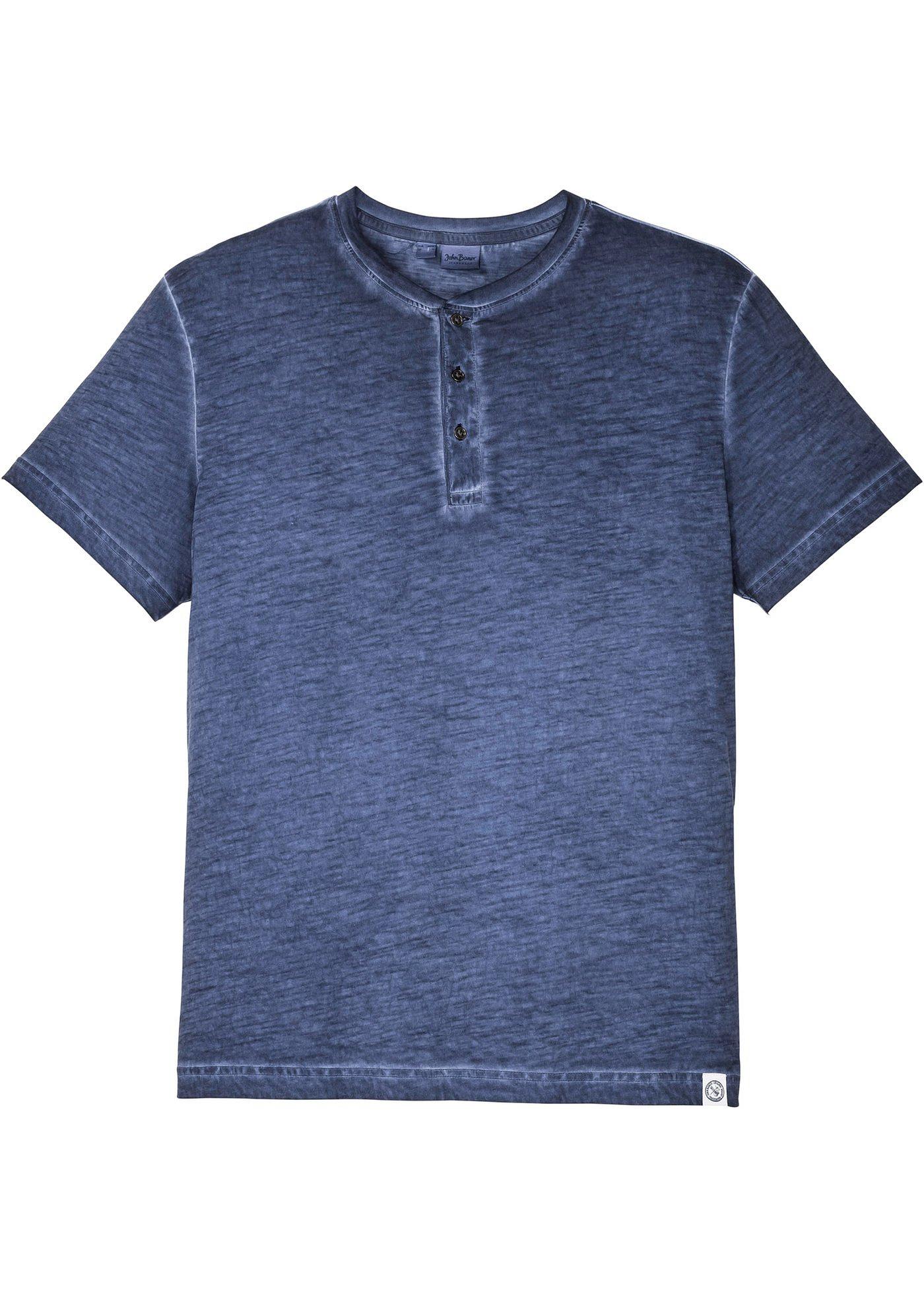 T-shirt col Henley aspect délavé, manches courtes