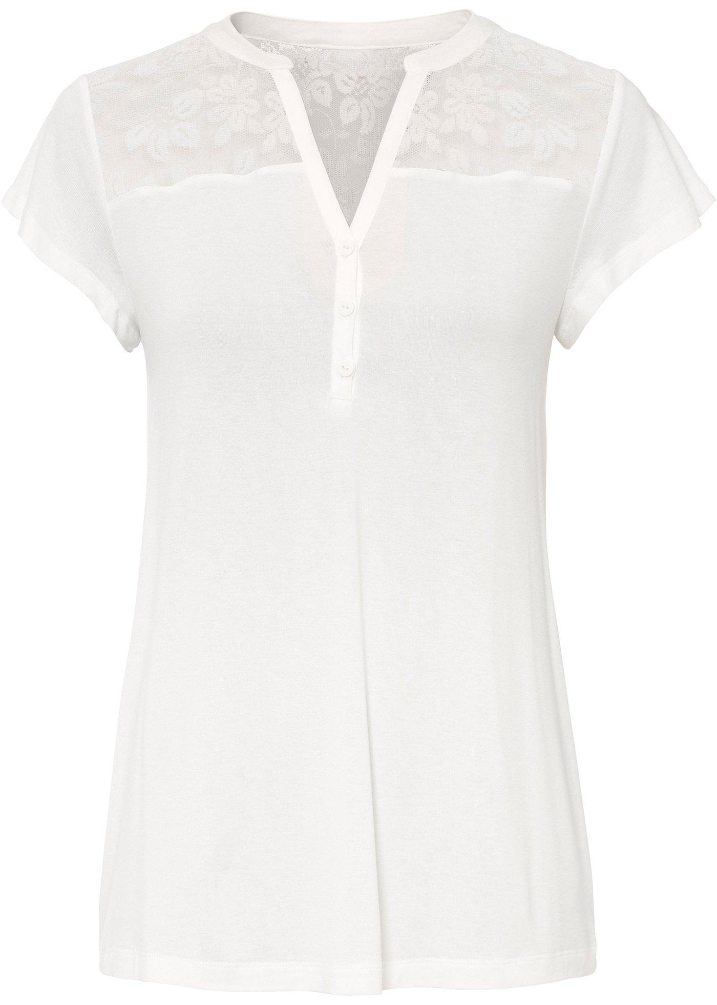 T-shirt col Henley avec dentelle en viscose durable
