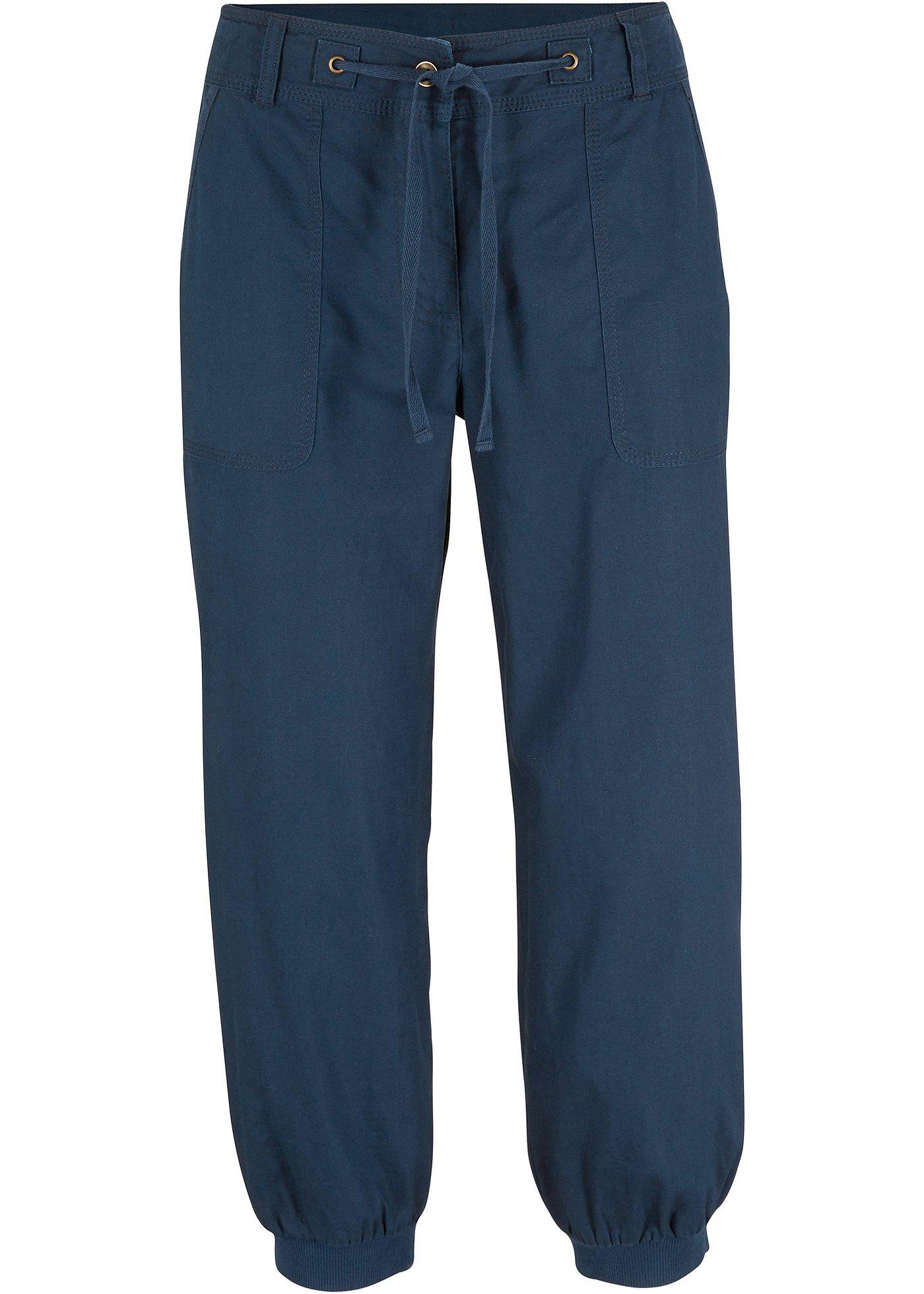 Pantalon en lin 3/4 avec taille confortable, Loose-Fit