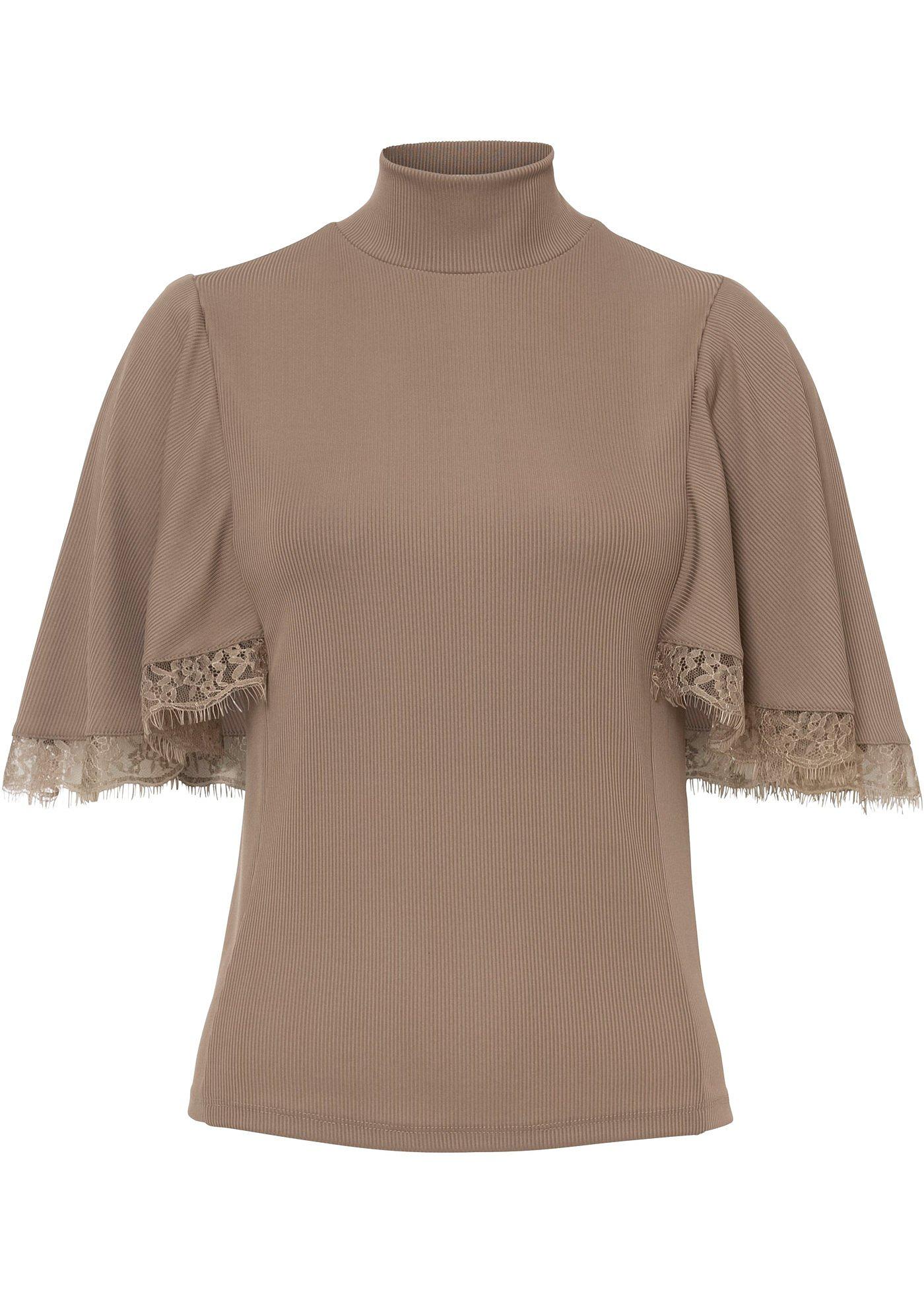 T-shirt côtelé à dentelle