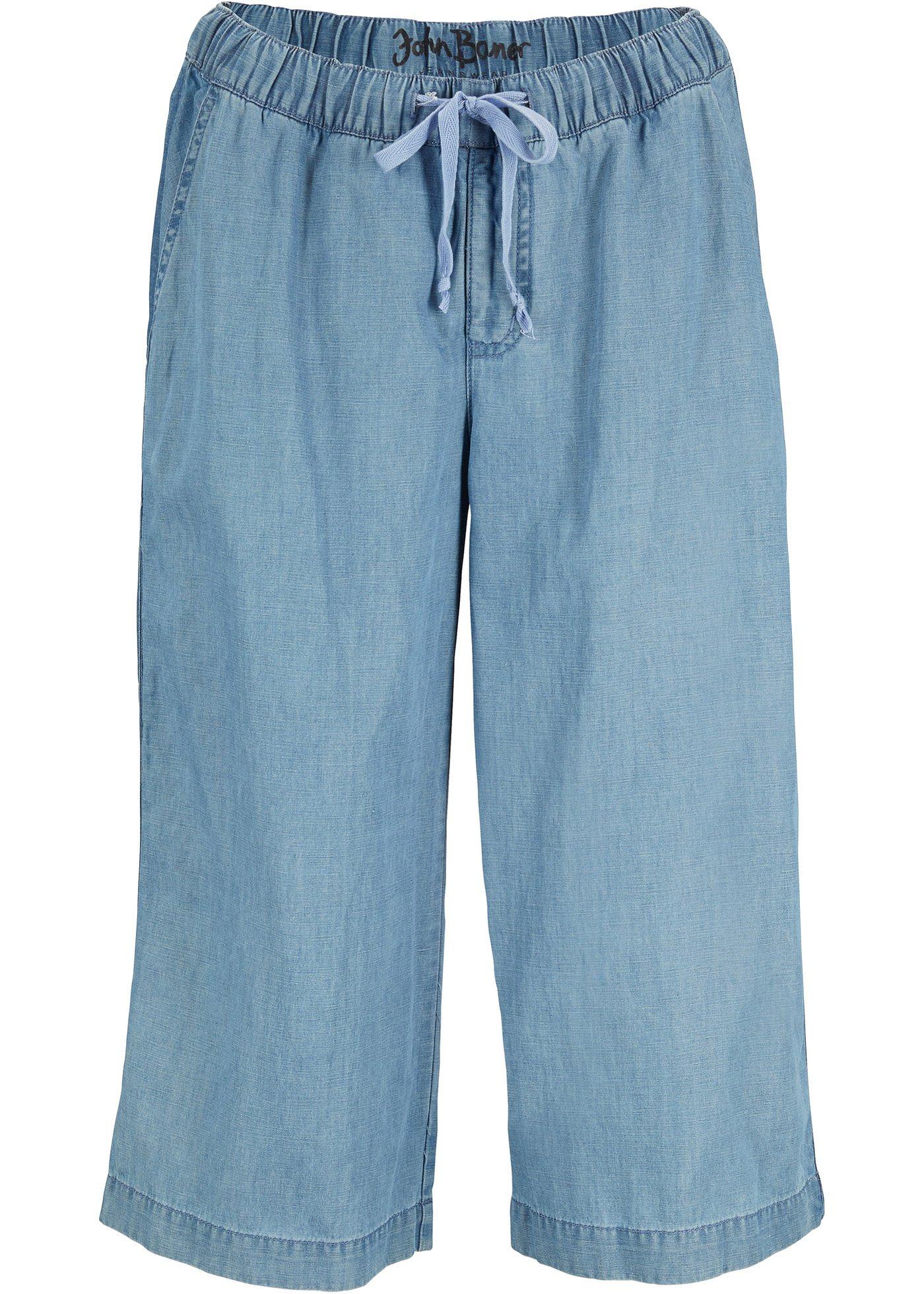 Corsaire en jean taille extensible en lin avec TENCEL™ Lyocell, jupe-culotte