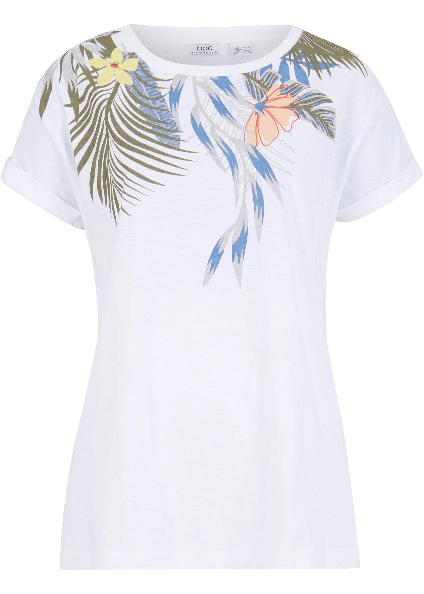 T-shirt boxy en coton avec imprimé palmier, manches courtes