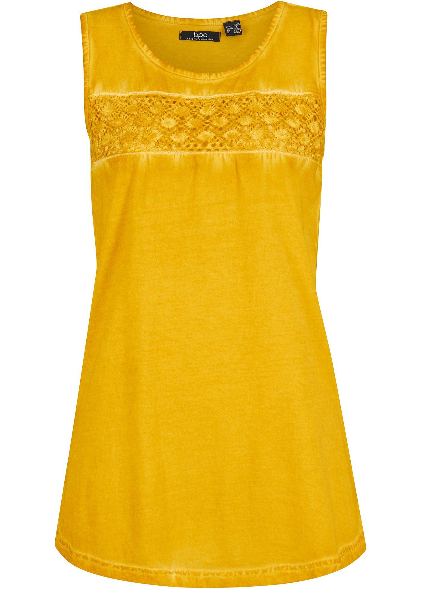 Top long coton cold-dye avec empiècement en dentelle