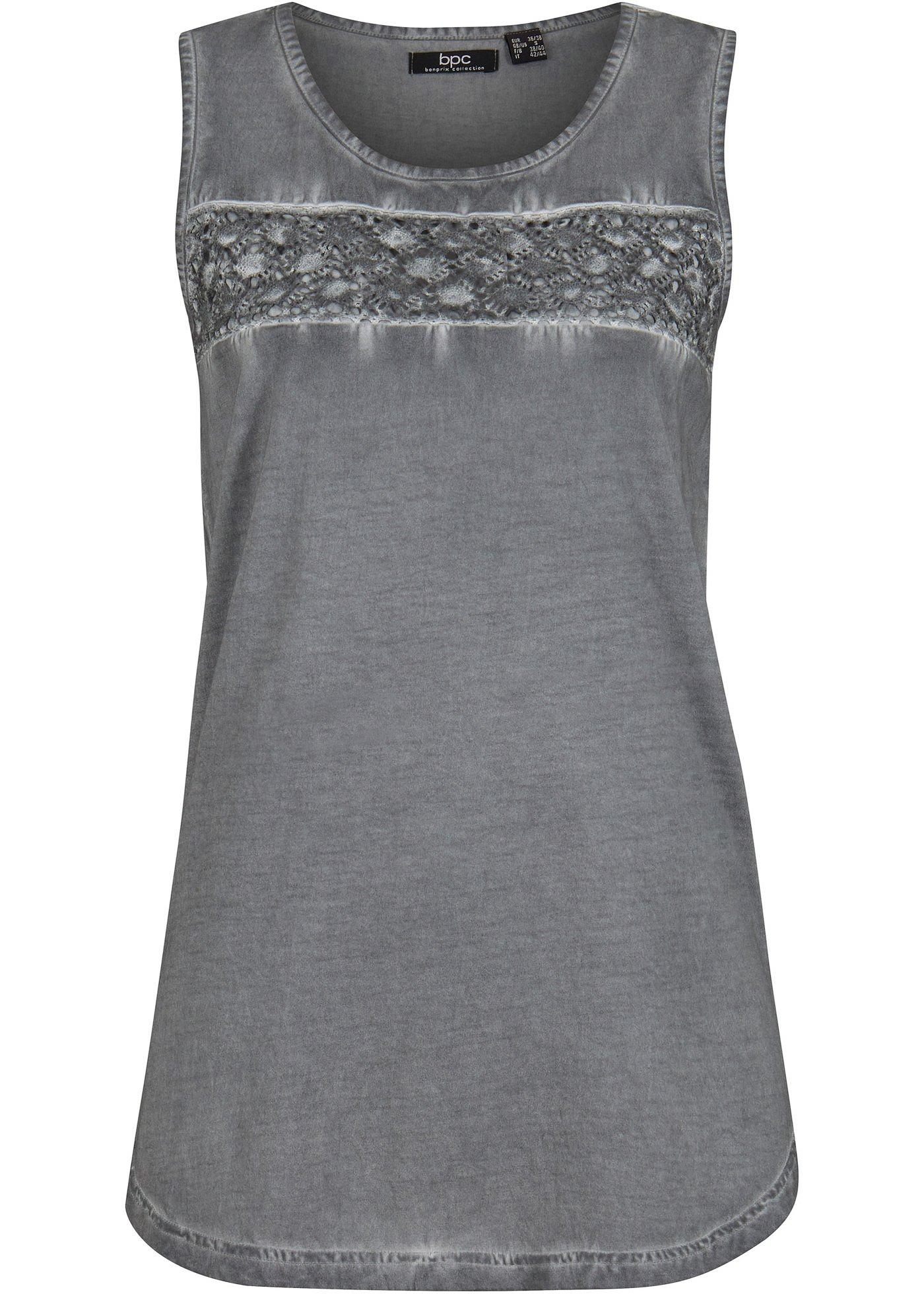 Top long coton cold-dye avec empiècement en dentelle