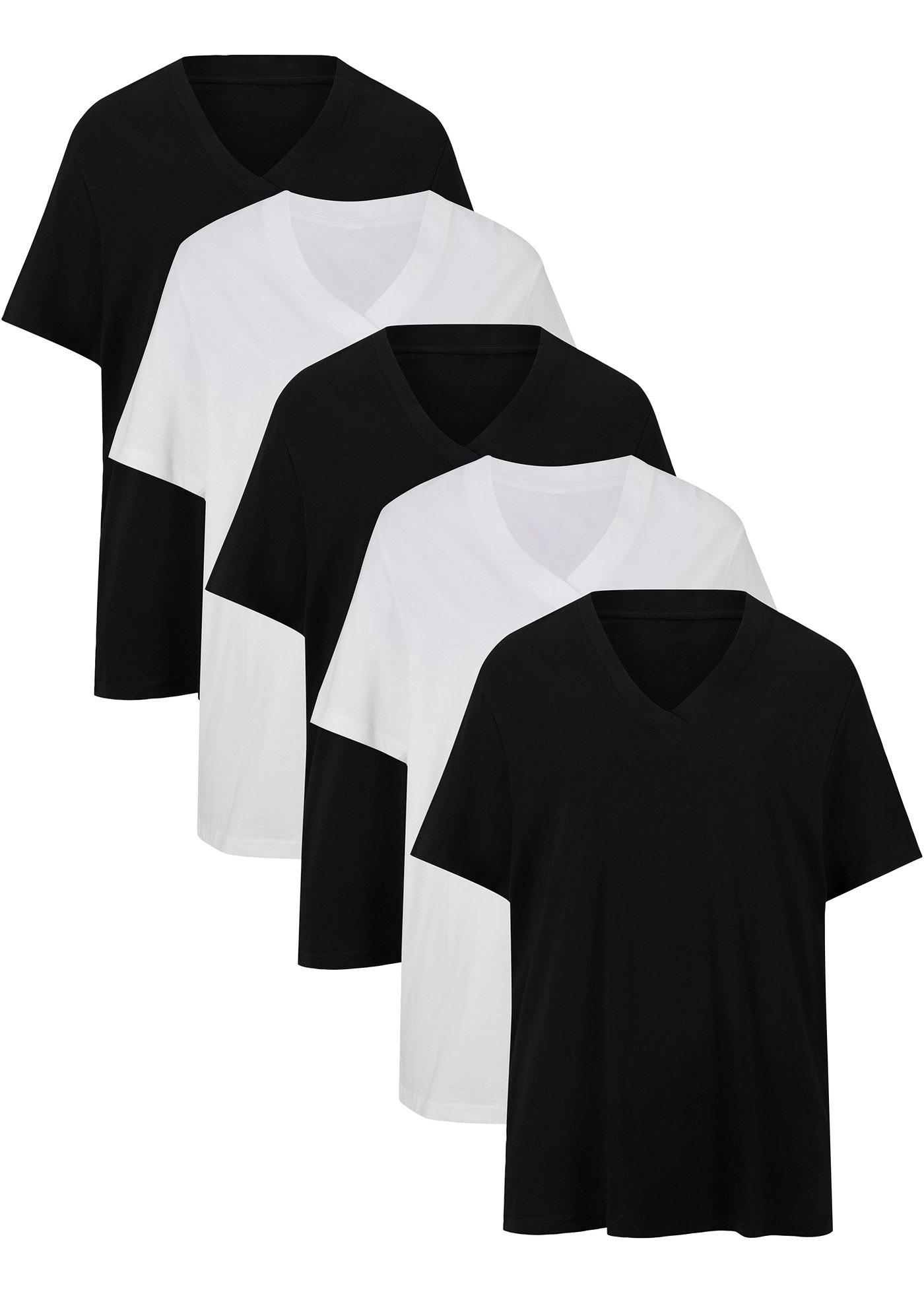 Lot de 5 T-shirts longs amples col en V, manches courtes