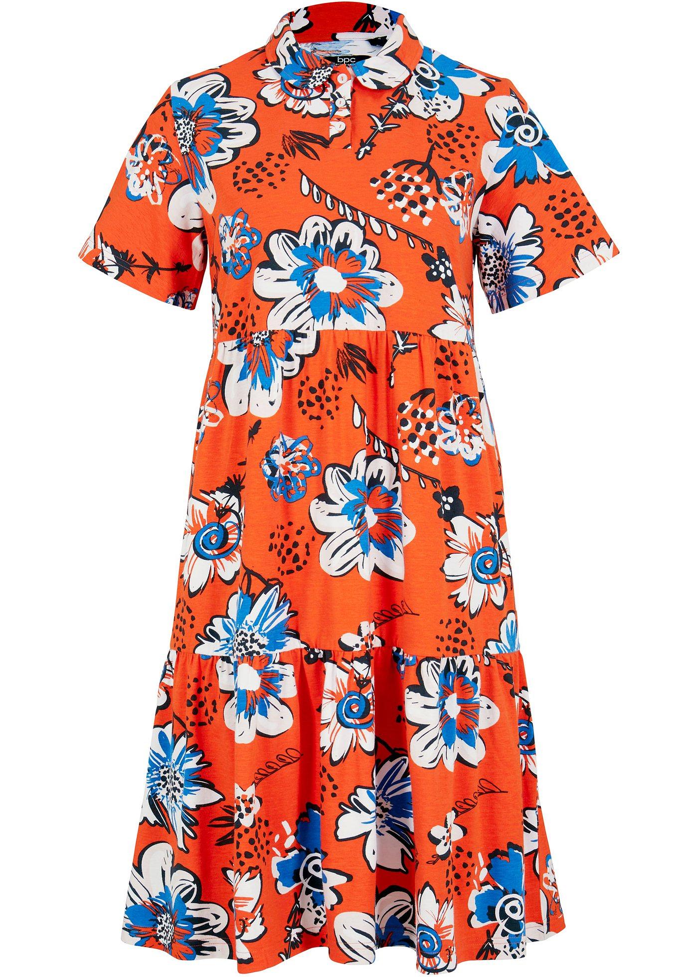 Robe coton imprimée avec col Claudine, trapèze