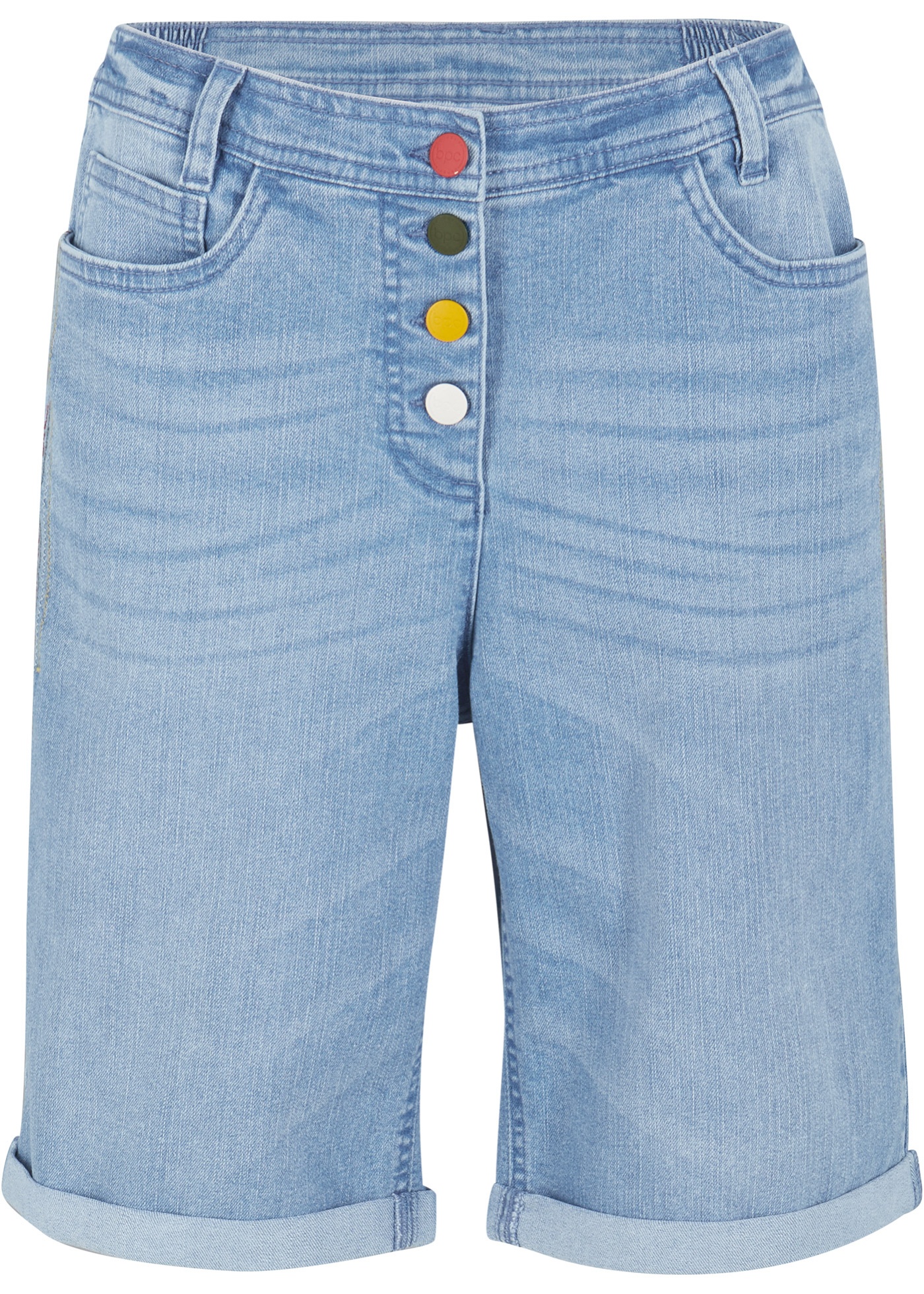 Image de Bermuda en jean confort stretch avec broderie et taille confortable