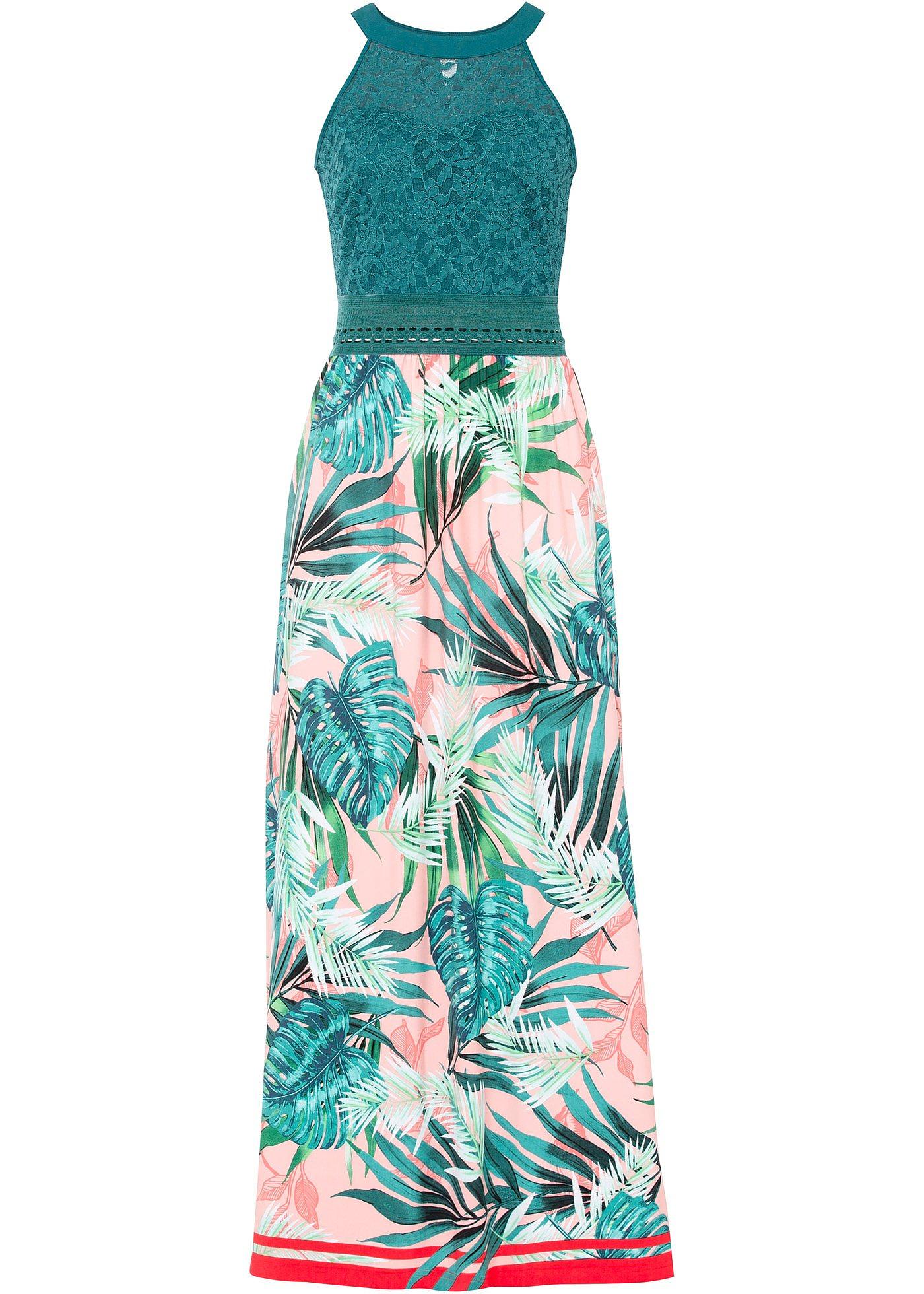 Robe longue à imprimé et dentelle