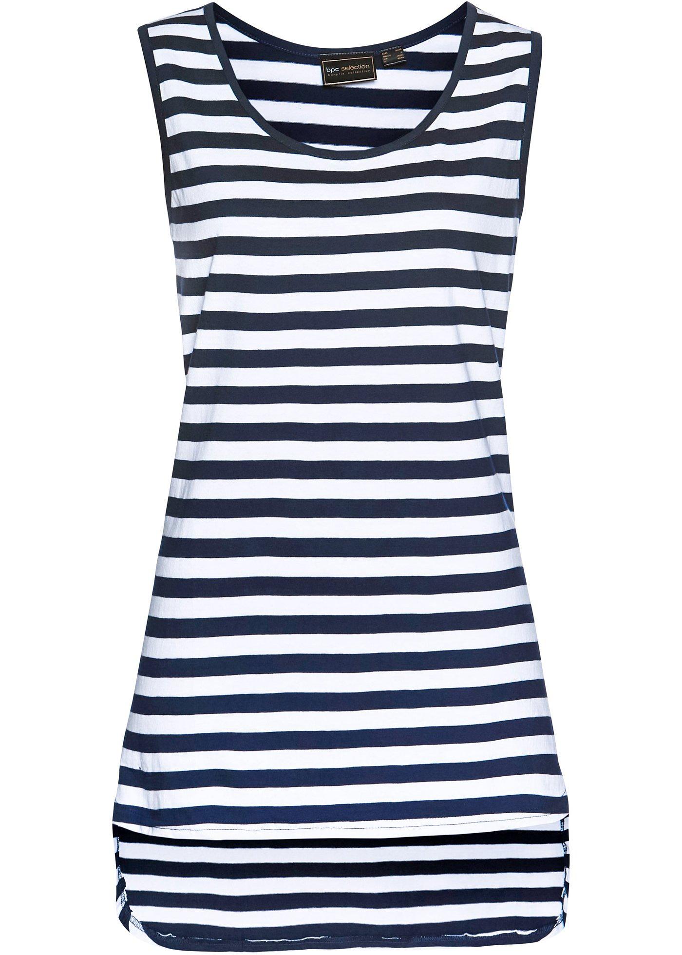 Top long rayé à encolure ronde