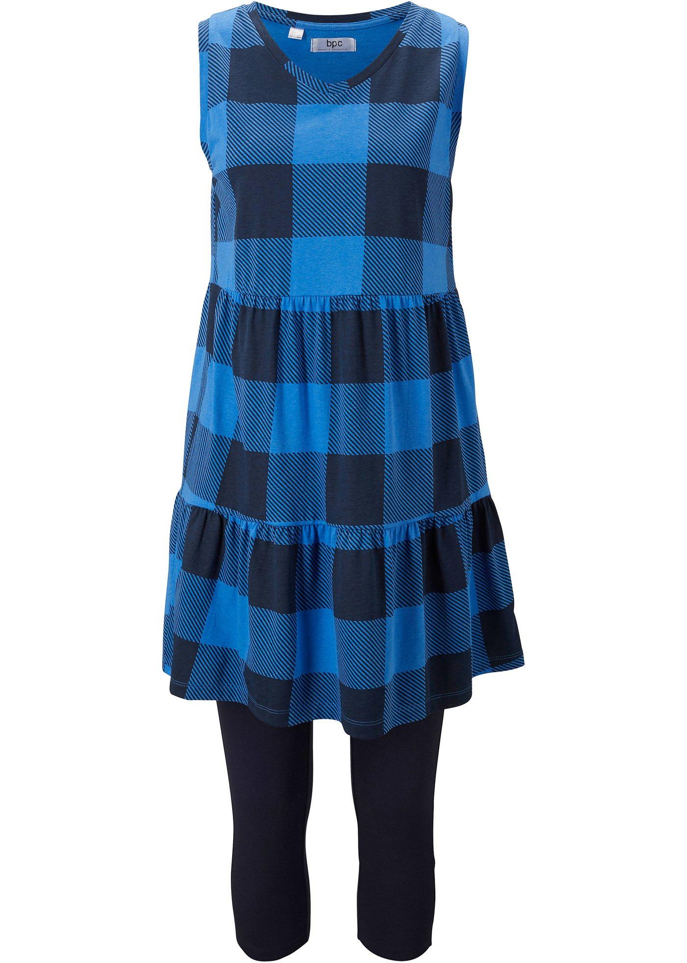 Top long à carreaux et legging corsaire (Ens. 2 pces.)