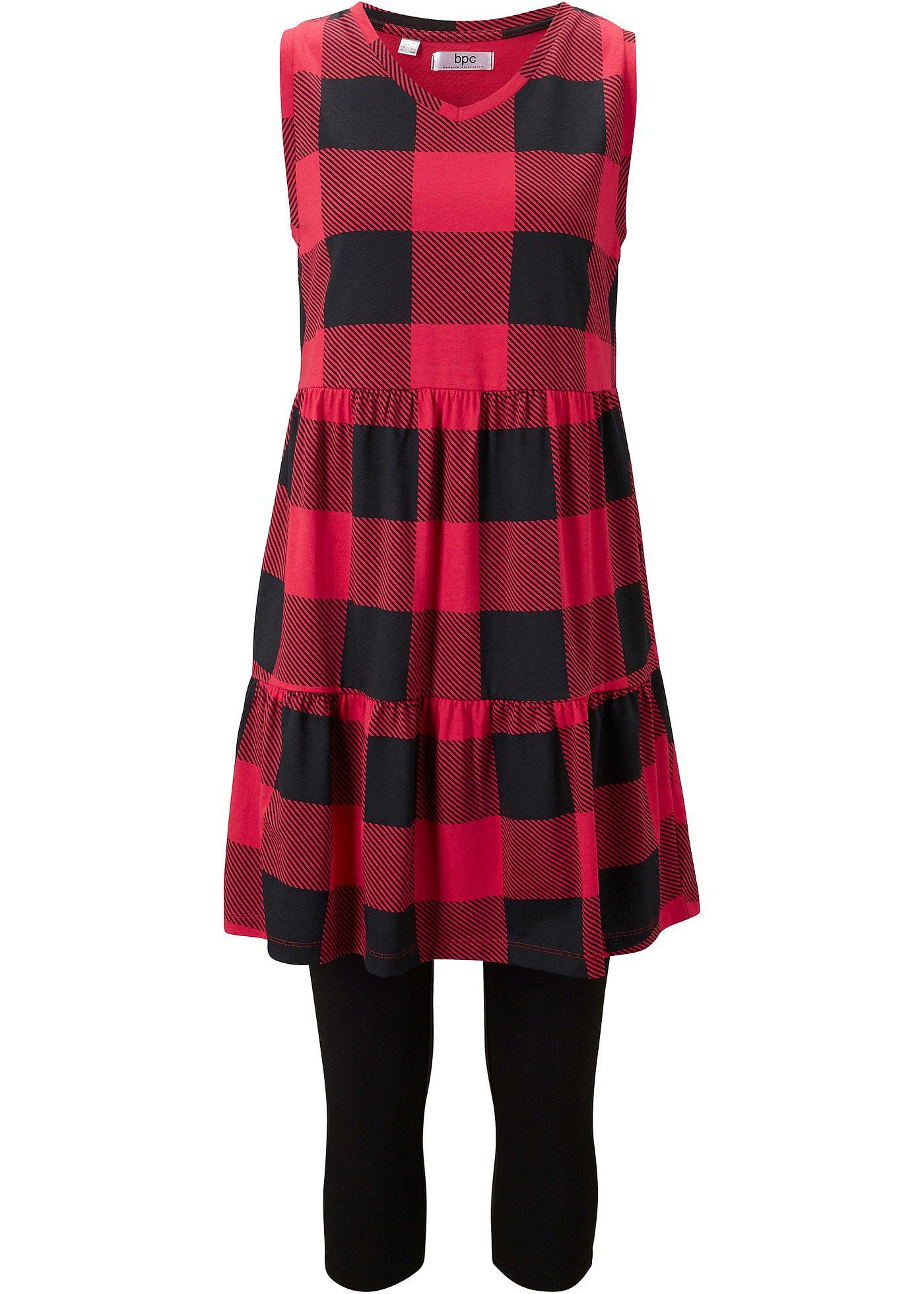 Top long à carreaux et legging corsaire (Ens. 2 pces.)