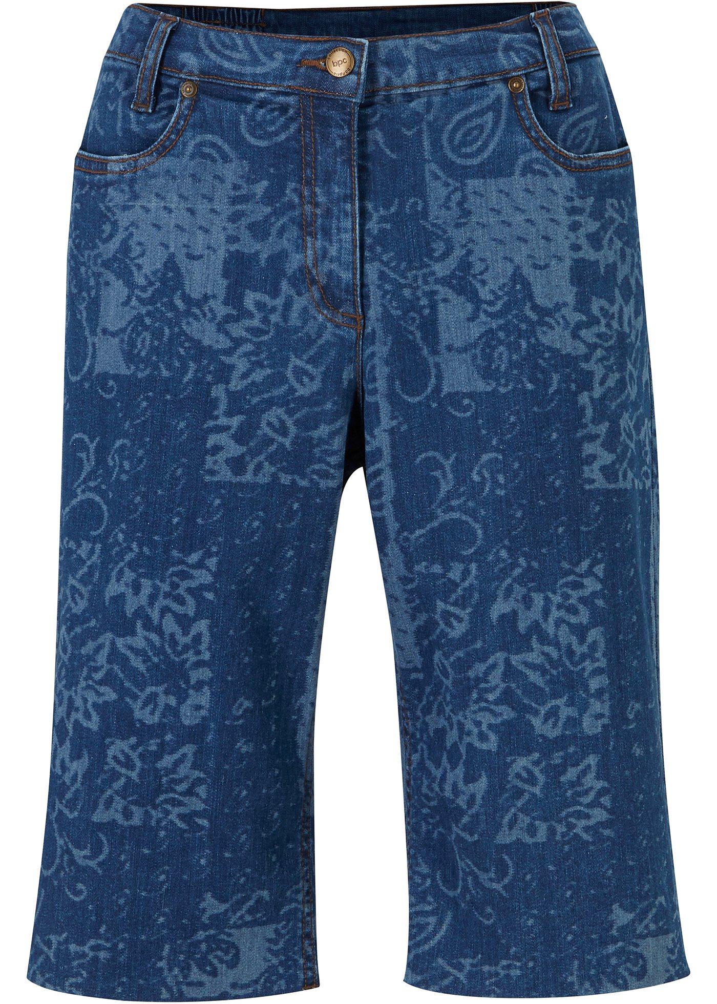 Bermuda en jean coton extensible avec patchwork et taille confortable