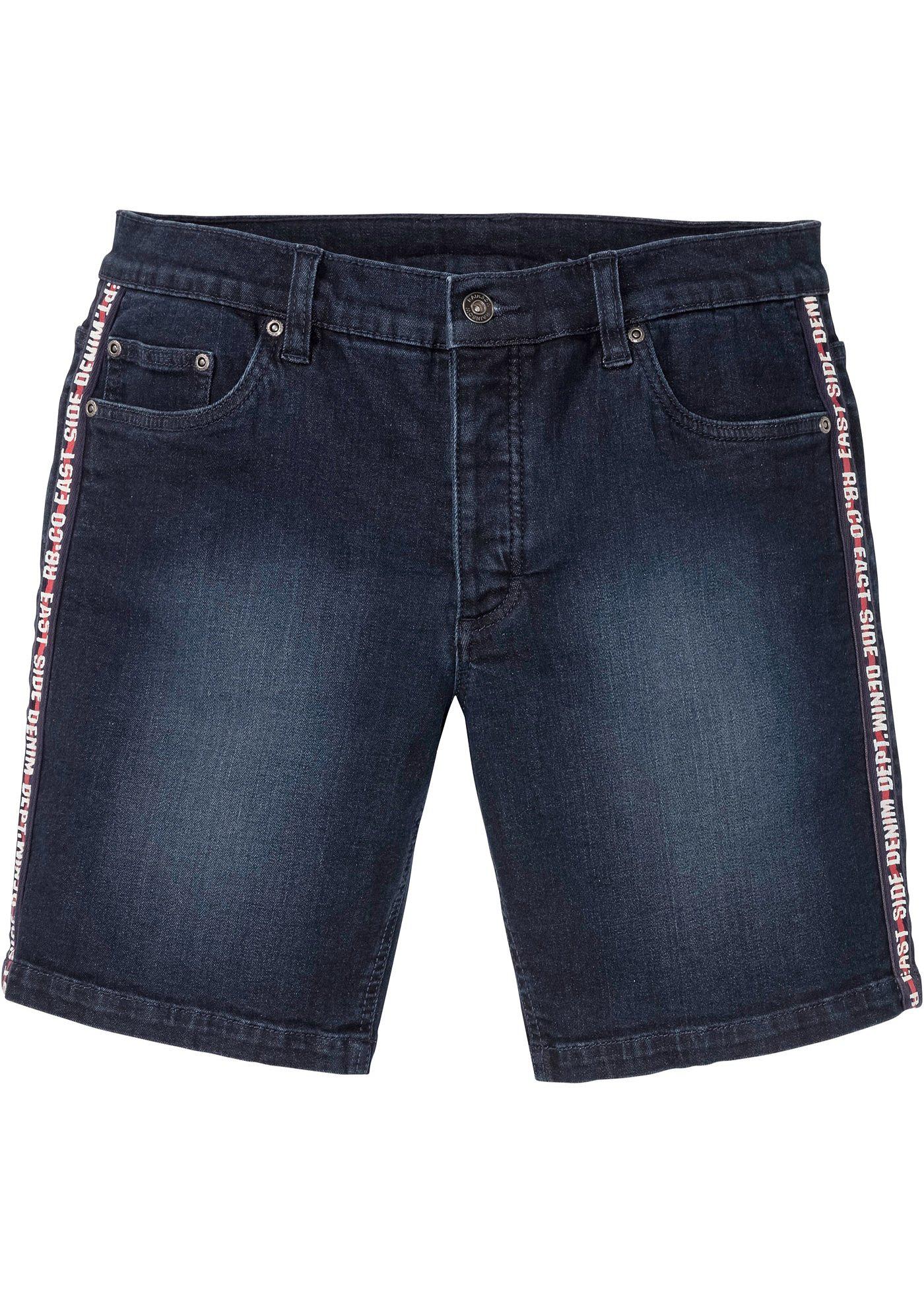 Short long en jean extensible avec bande contrastante, Regular Fit