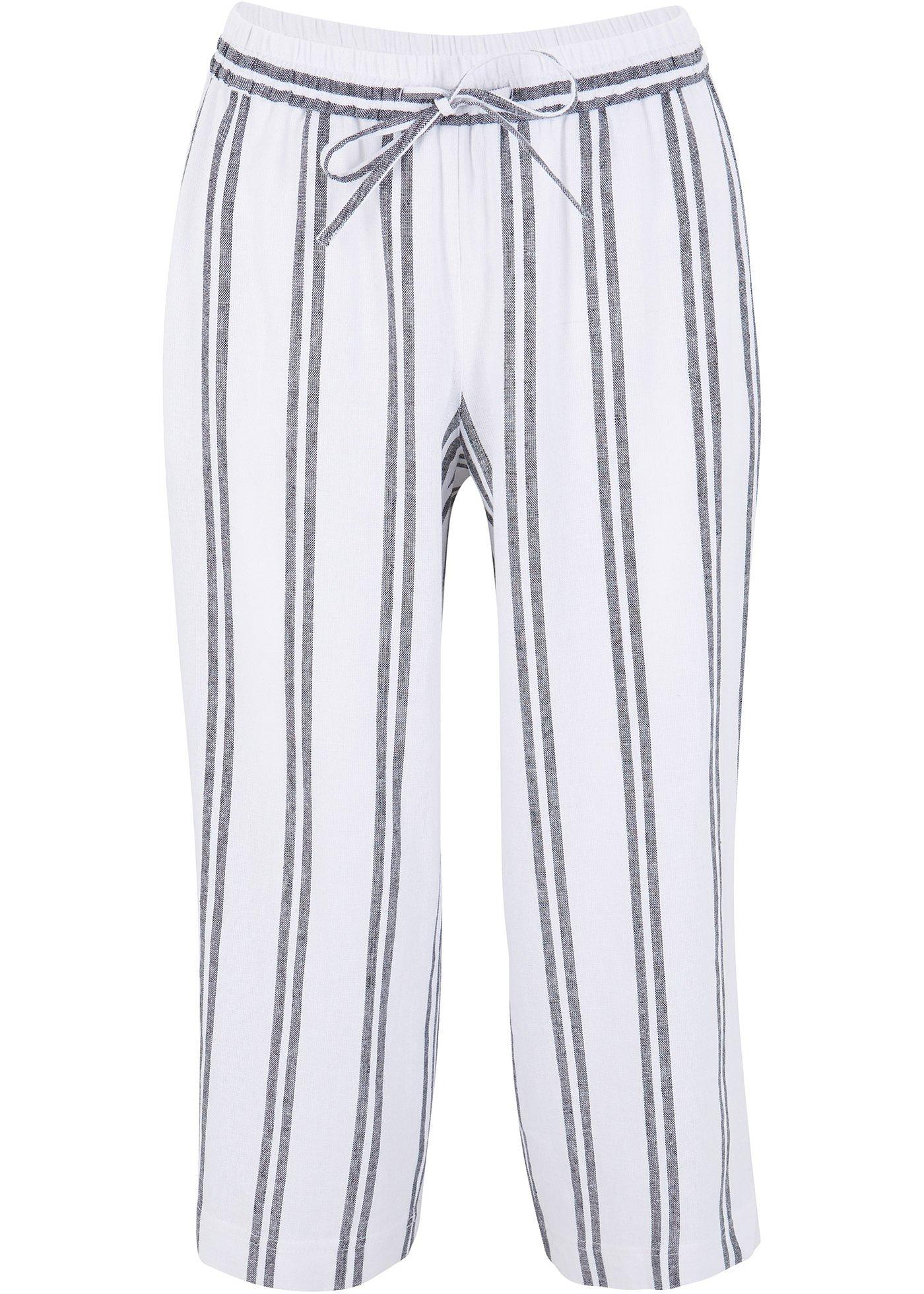 Jupe-culotte en mélange lin, rayée