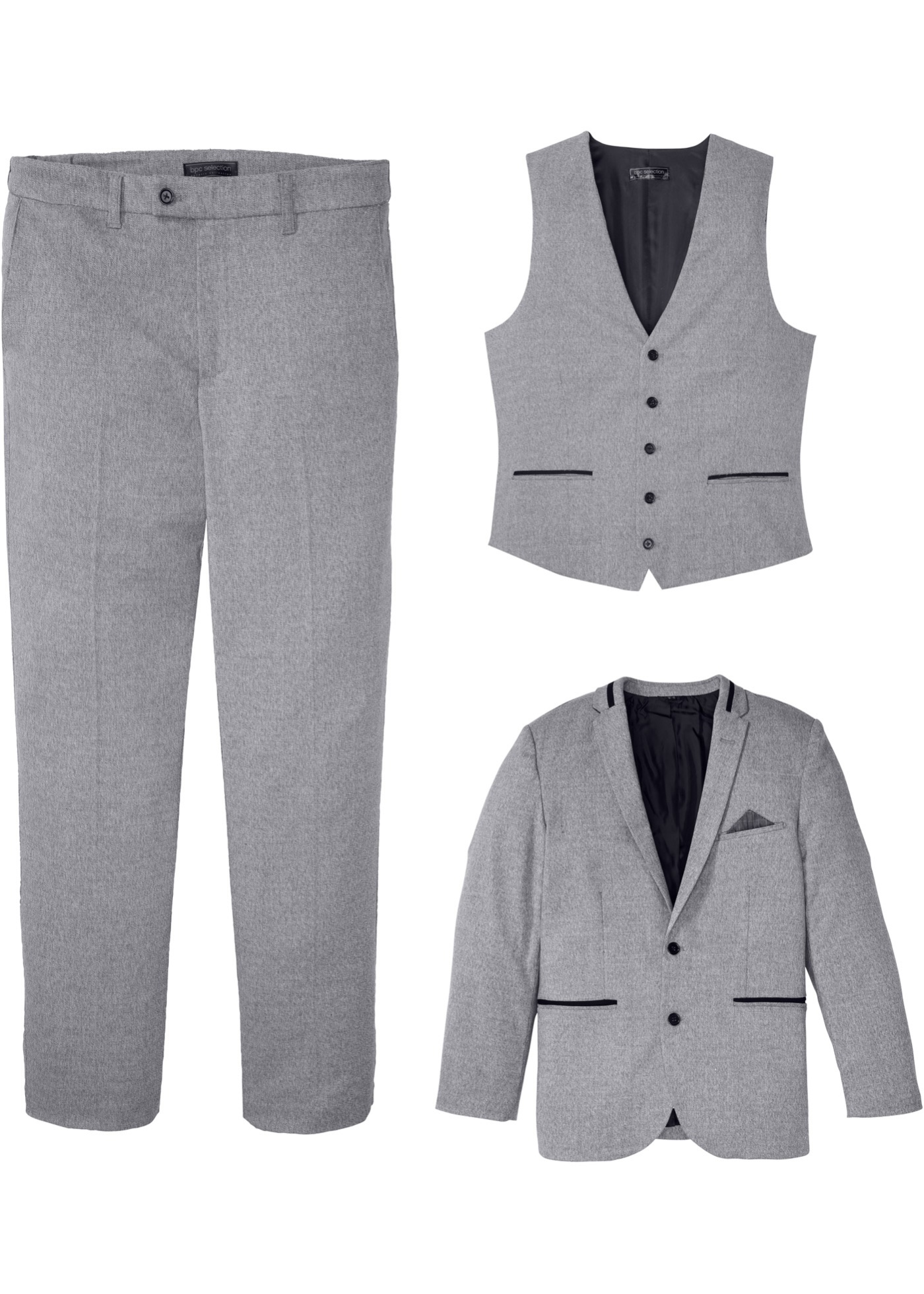 costume 3 pièces : veste de costume, pantalon, gilet sans manches