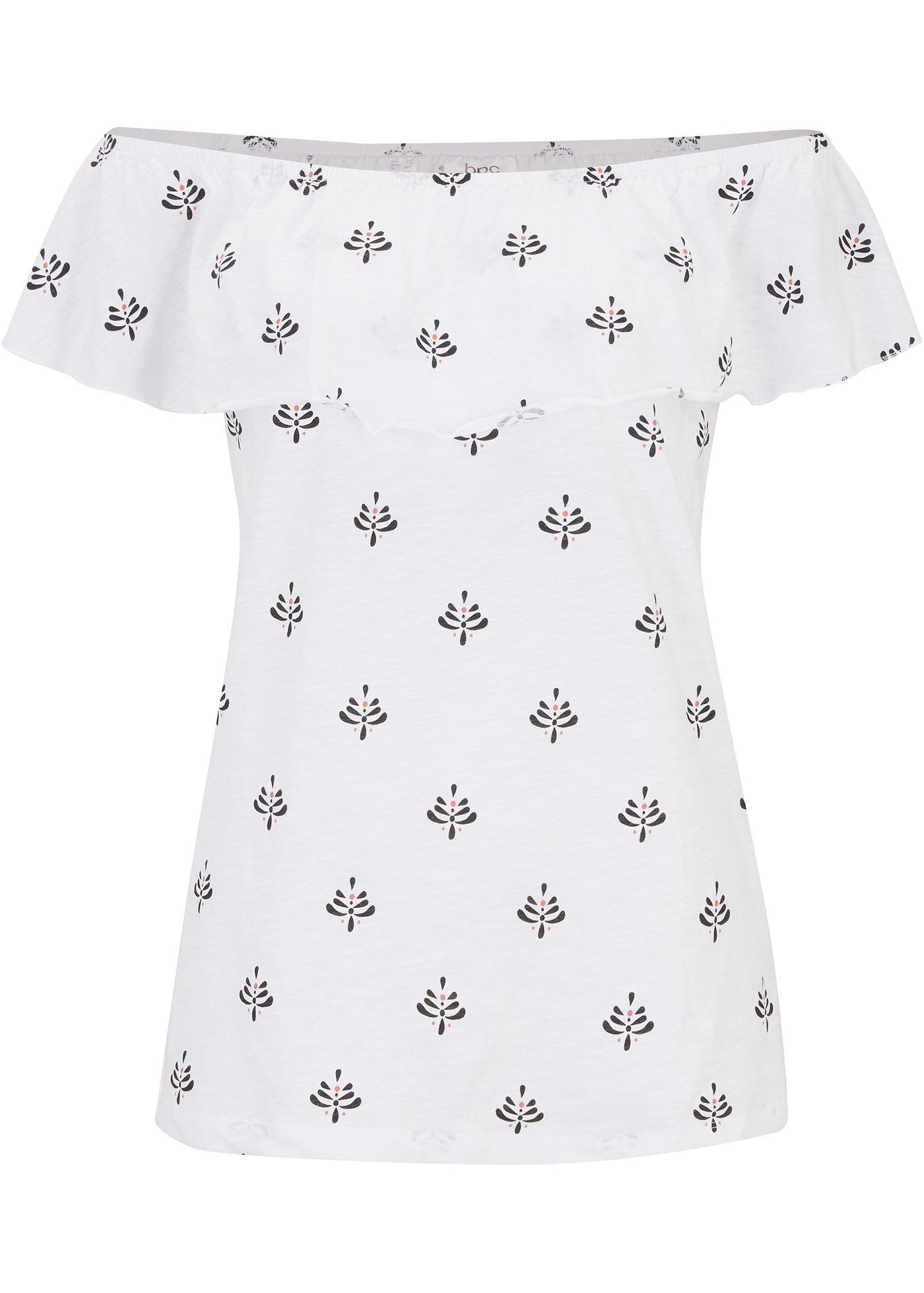 T-shirt coton encolure Carmen à volant