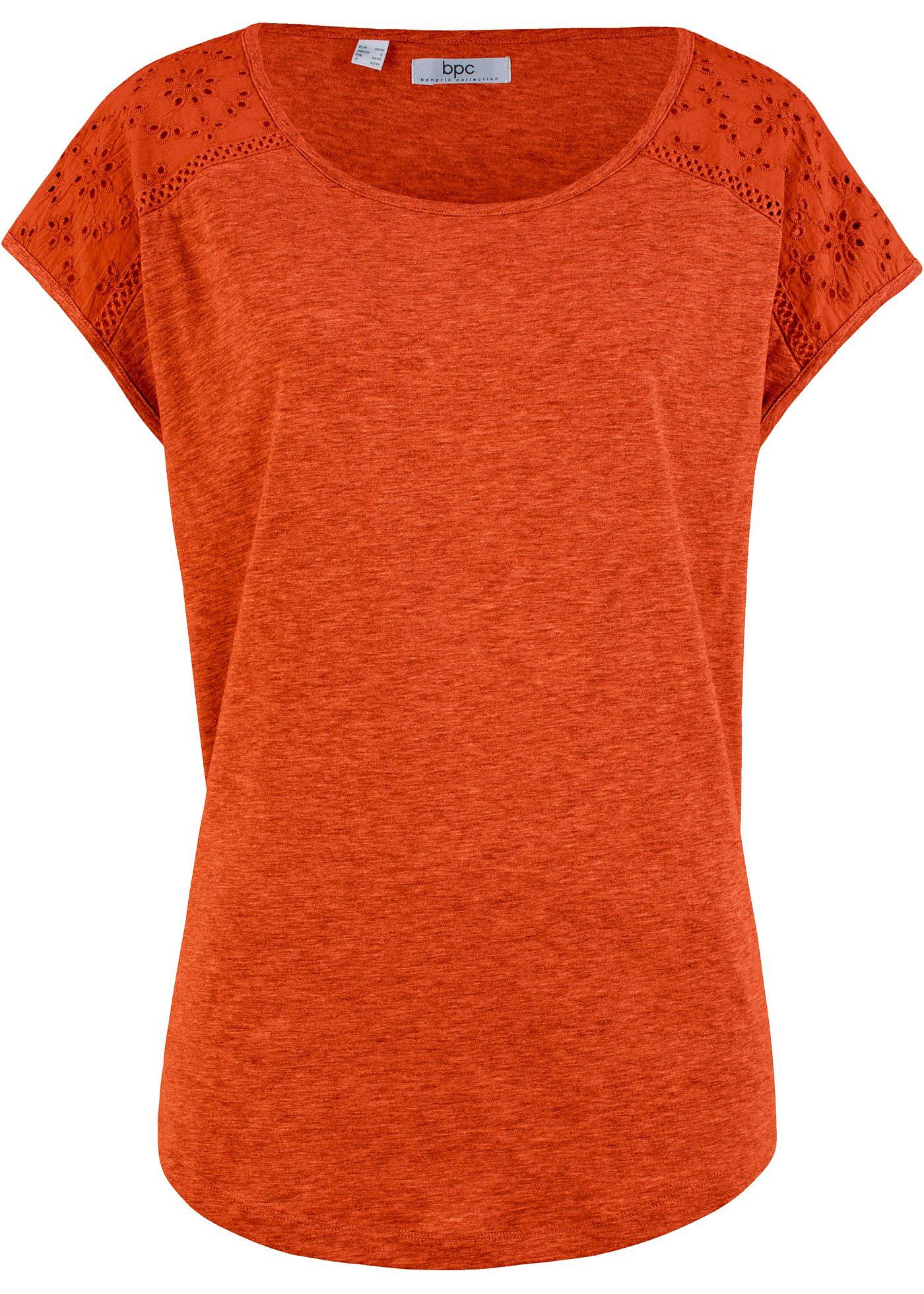 T-shirt coton à empiècement dentelle, manches courtes