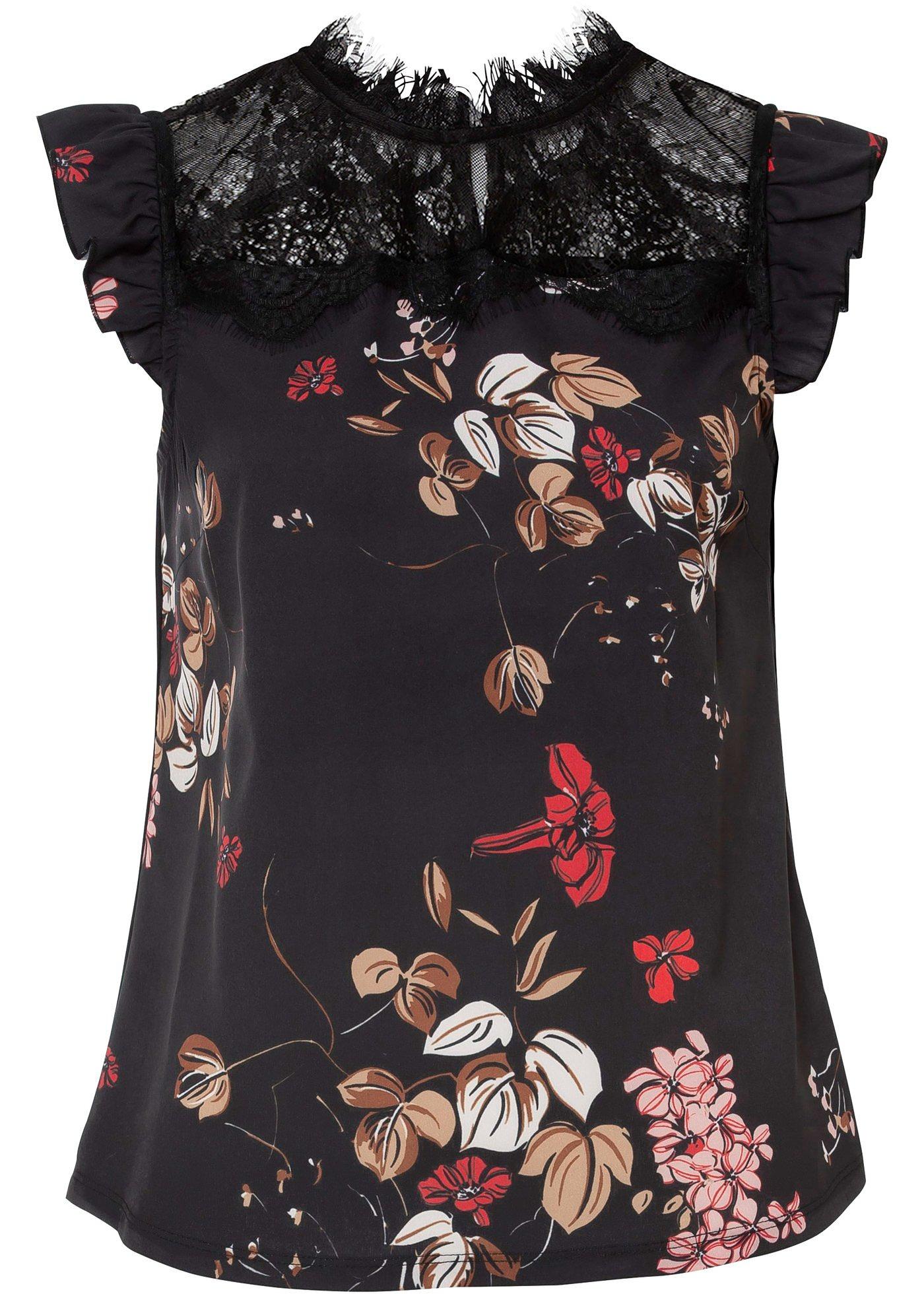 Top imprimé à dentelle