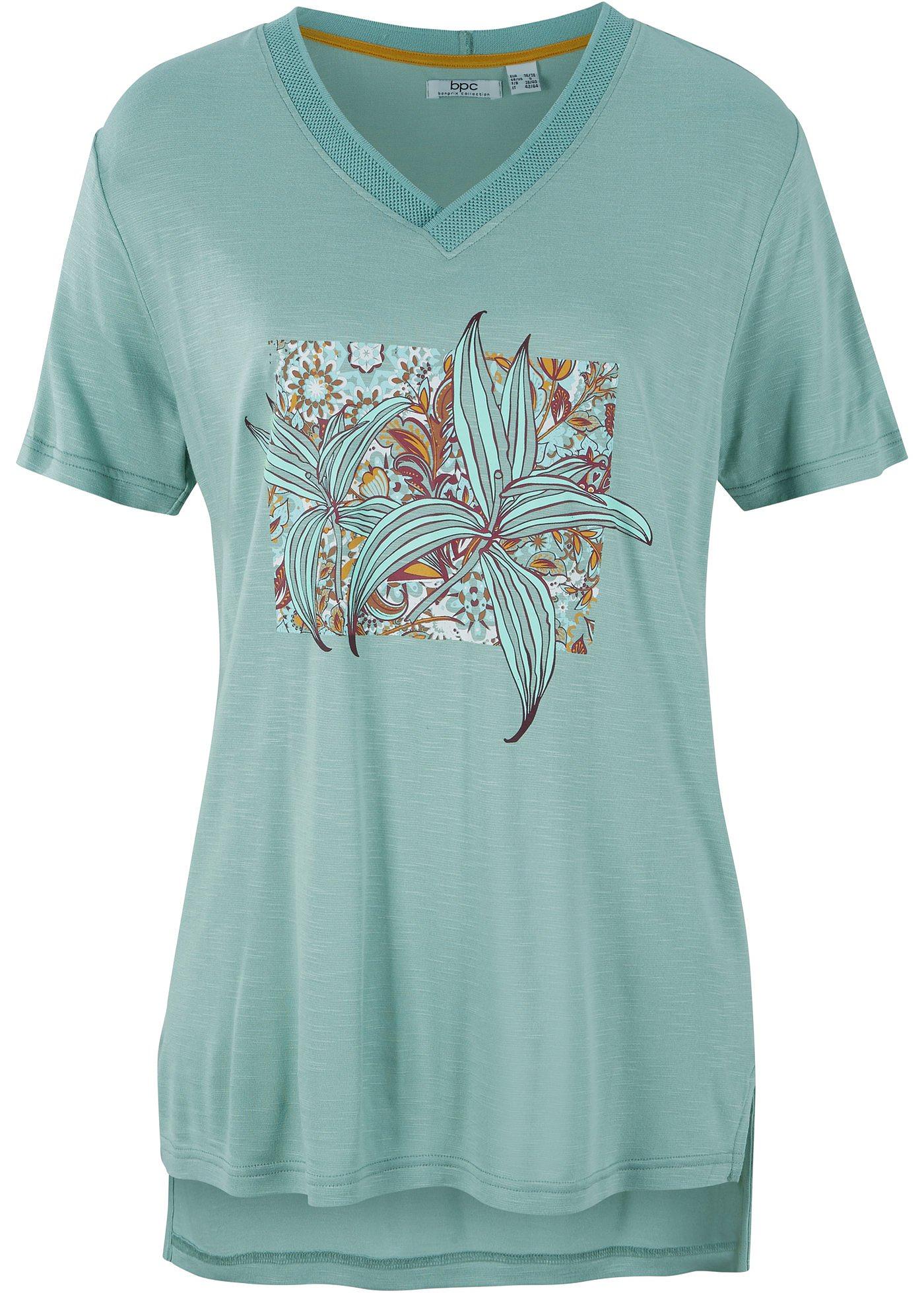 T-shirt avec col V et imprimé placé