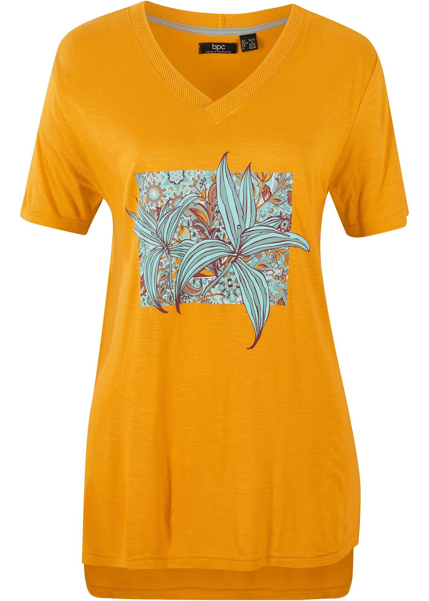 T-shirt avec col V et imprimé placé