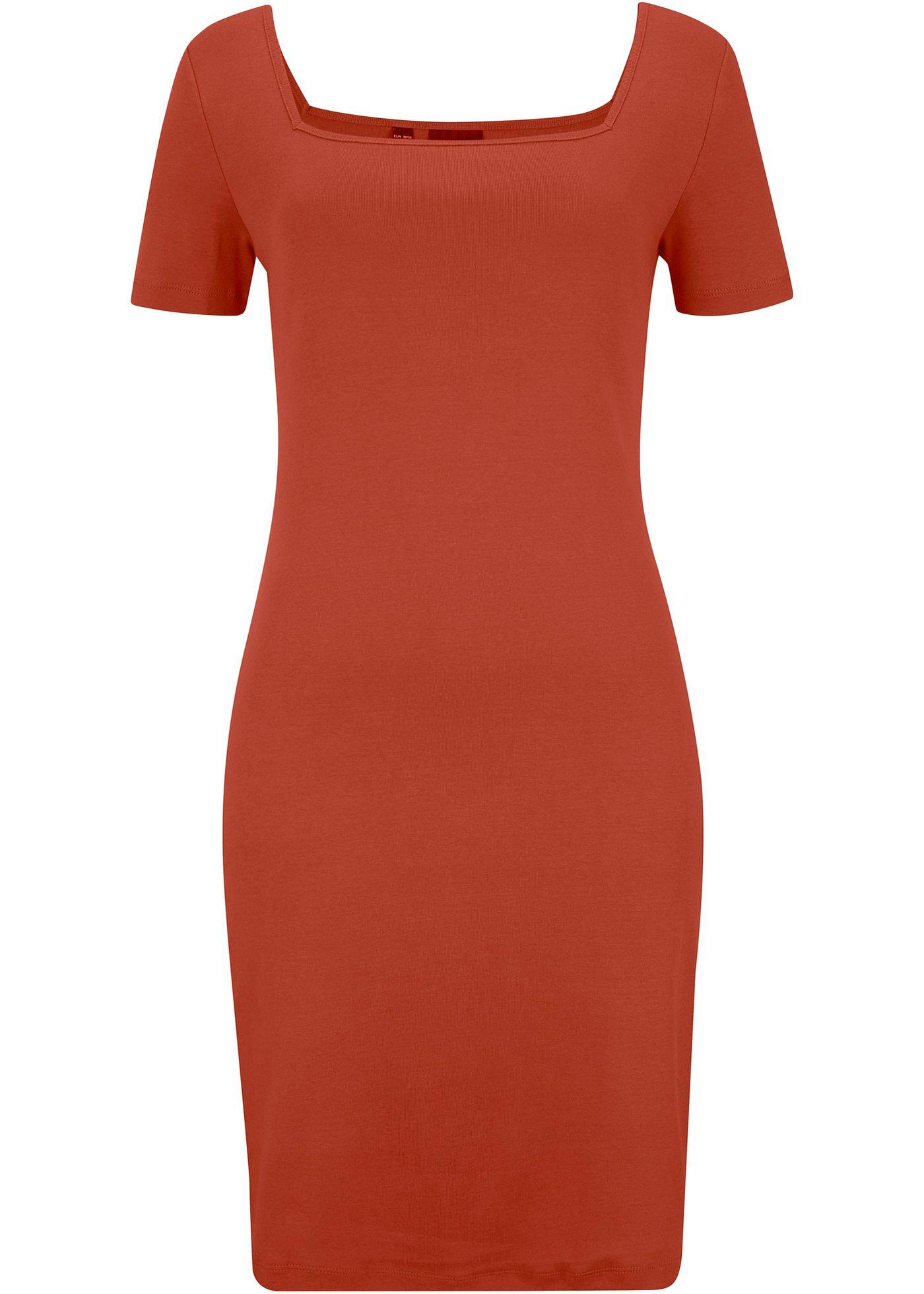 Robe côtelée à décolleté carré