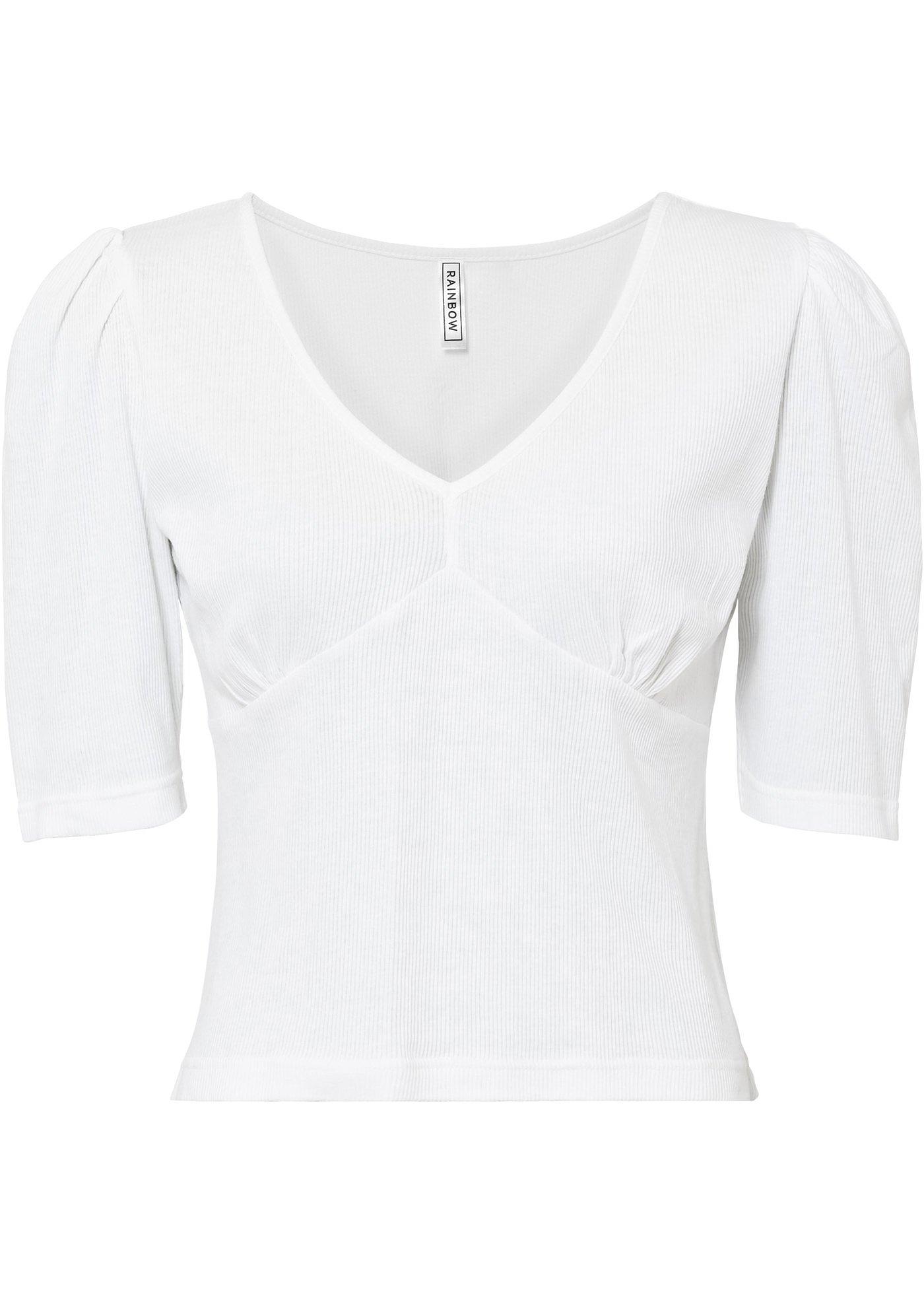 T-shirt côtelé à manches bouffantes