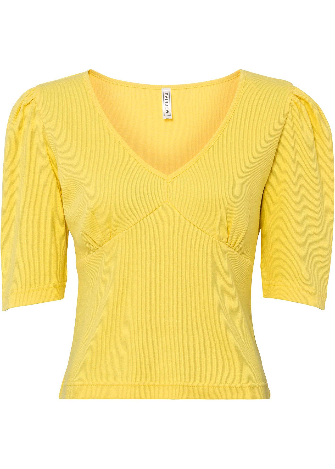 T-shirt côtelé à manches bouffantes