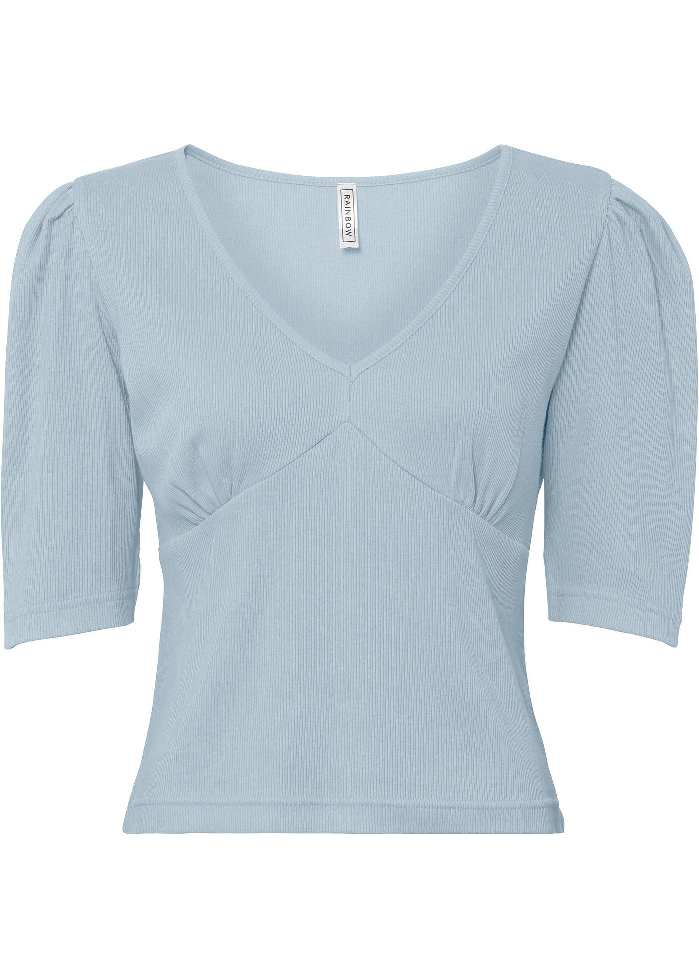 T-shirt côtelé à manches bouffantes