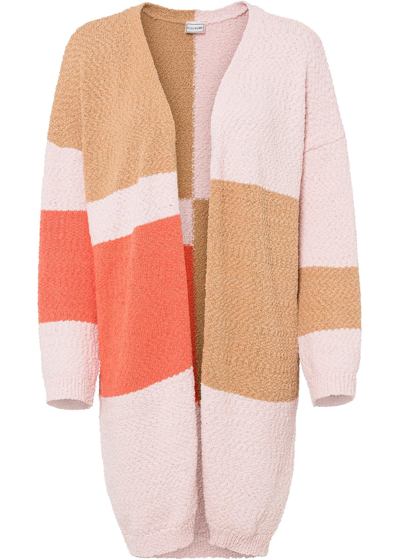 Gilet long en maille avec color block