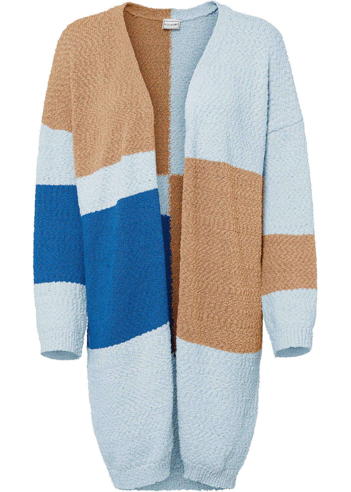 Gilet long en maille avec color block