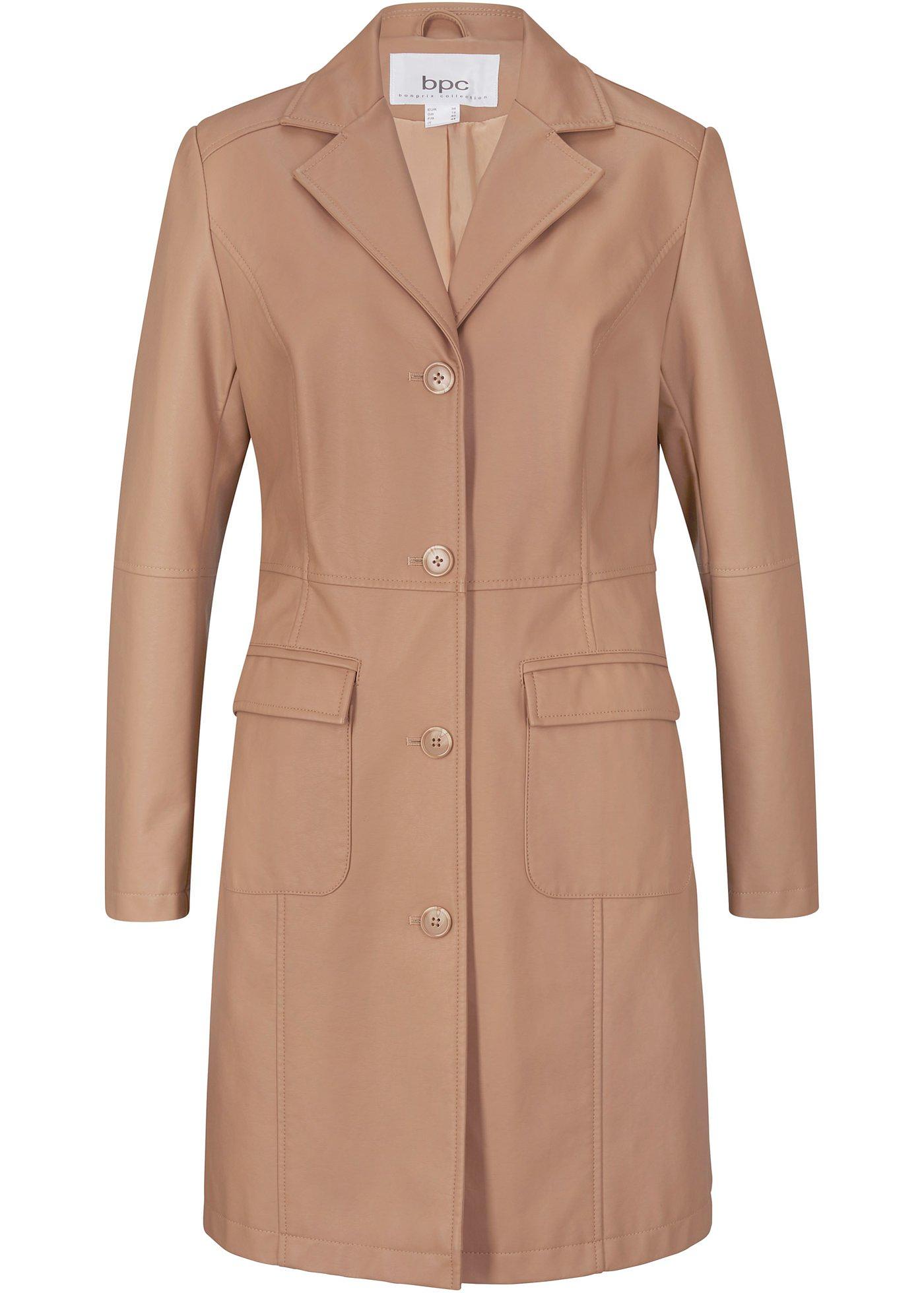 Manteau synthétique imitation cuir avec revers, cintré