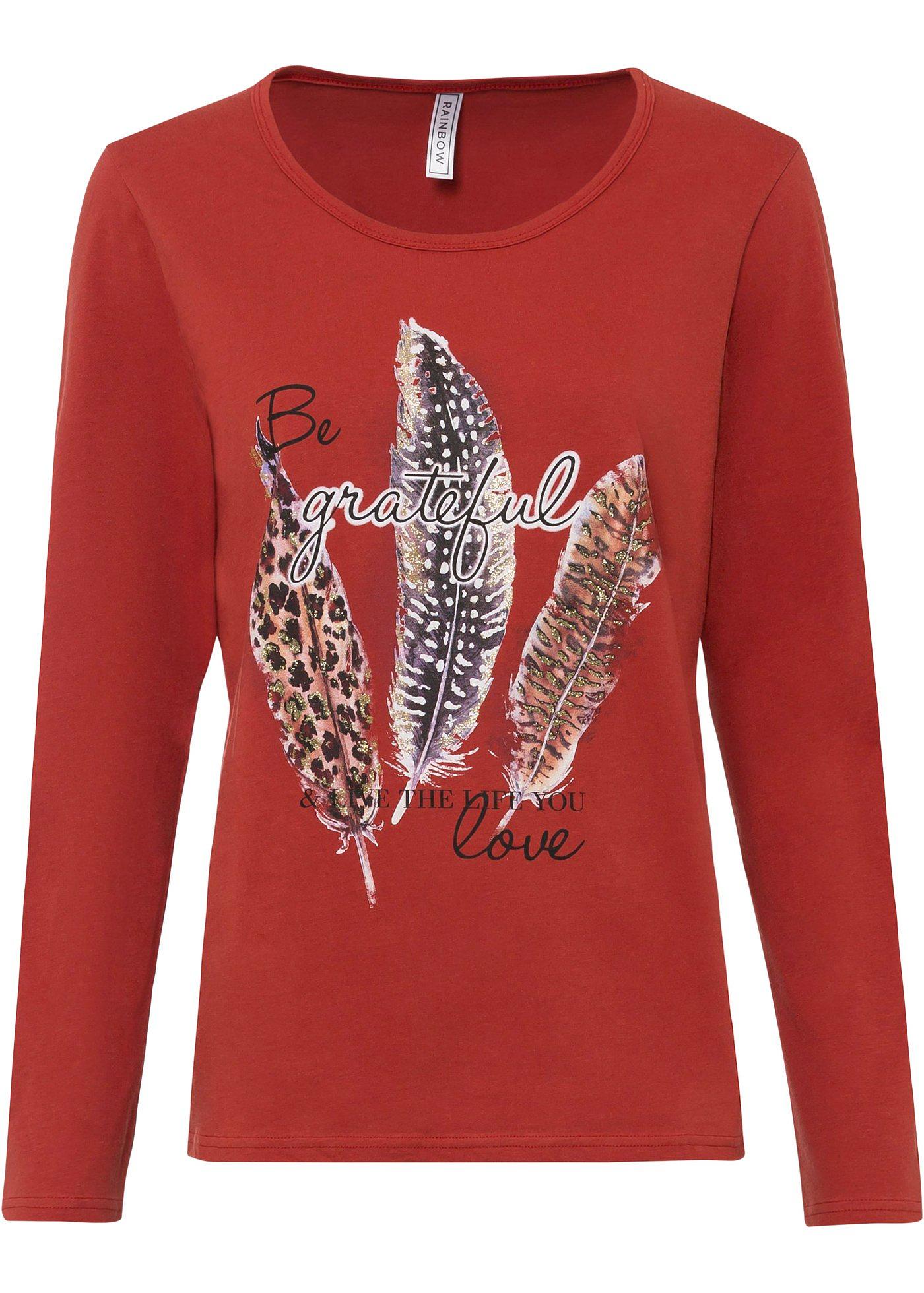 T-shirt manches longues à imprimé plume