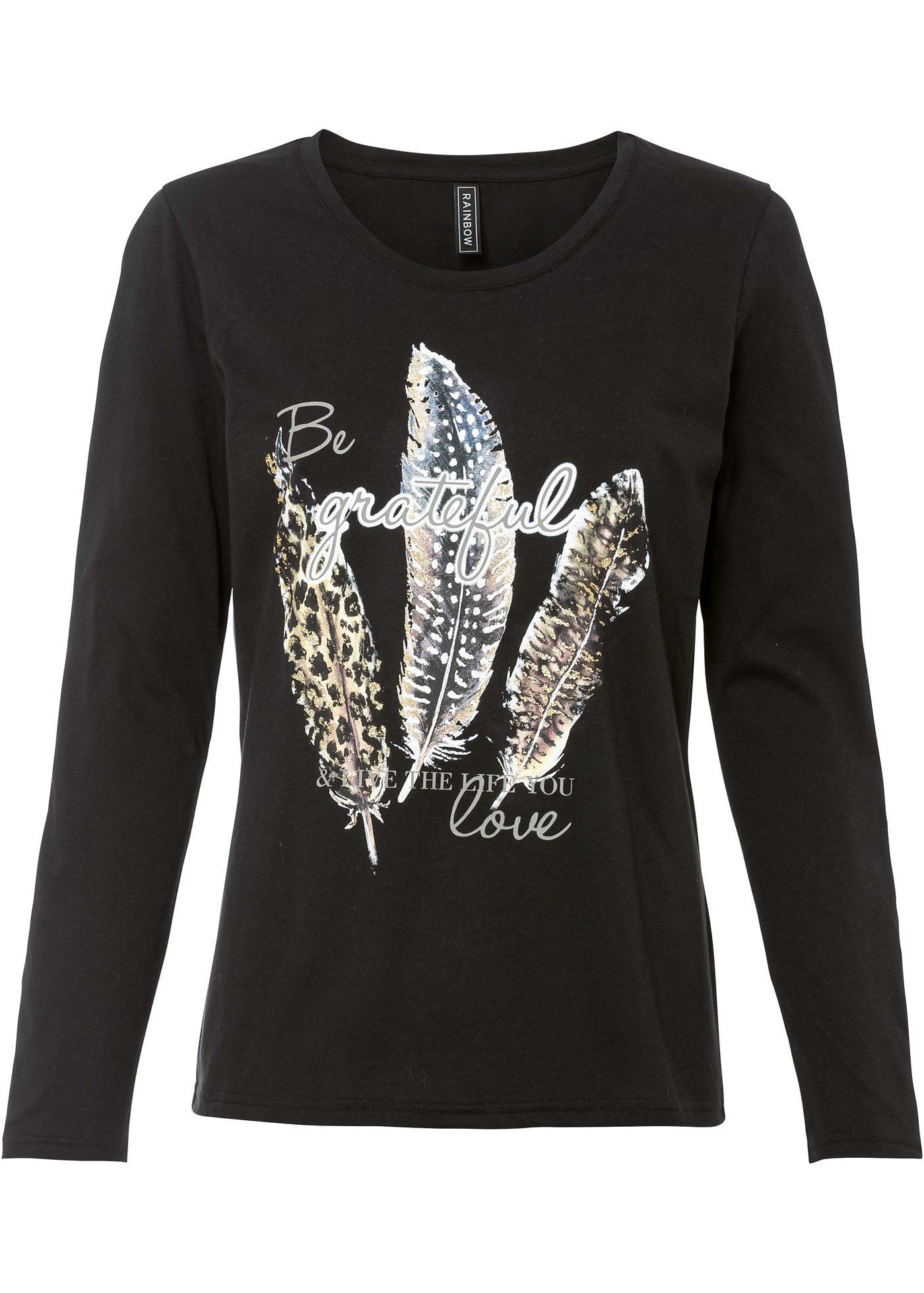 T-shirt manches longues à imprimé plume