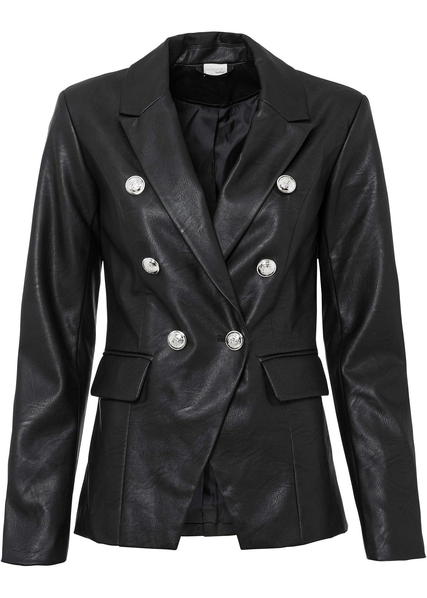 Blazer en synthétique imitation cuir avec boutons dorés