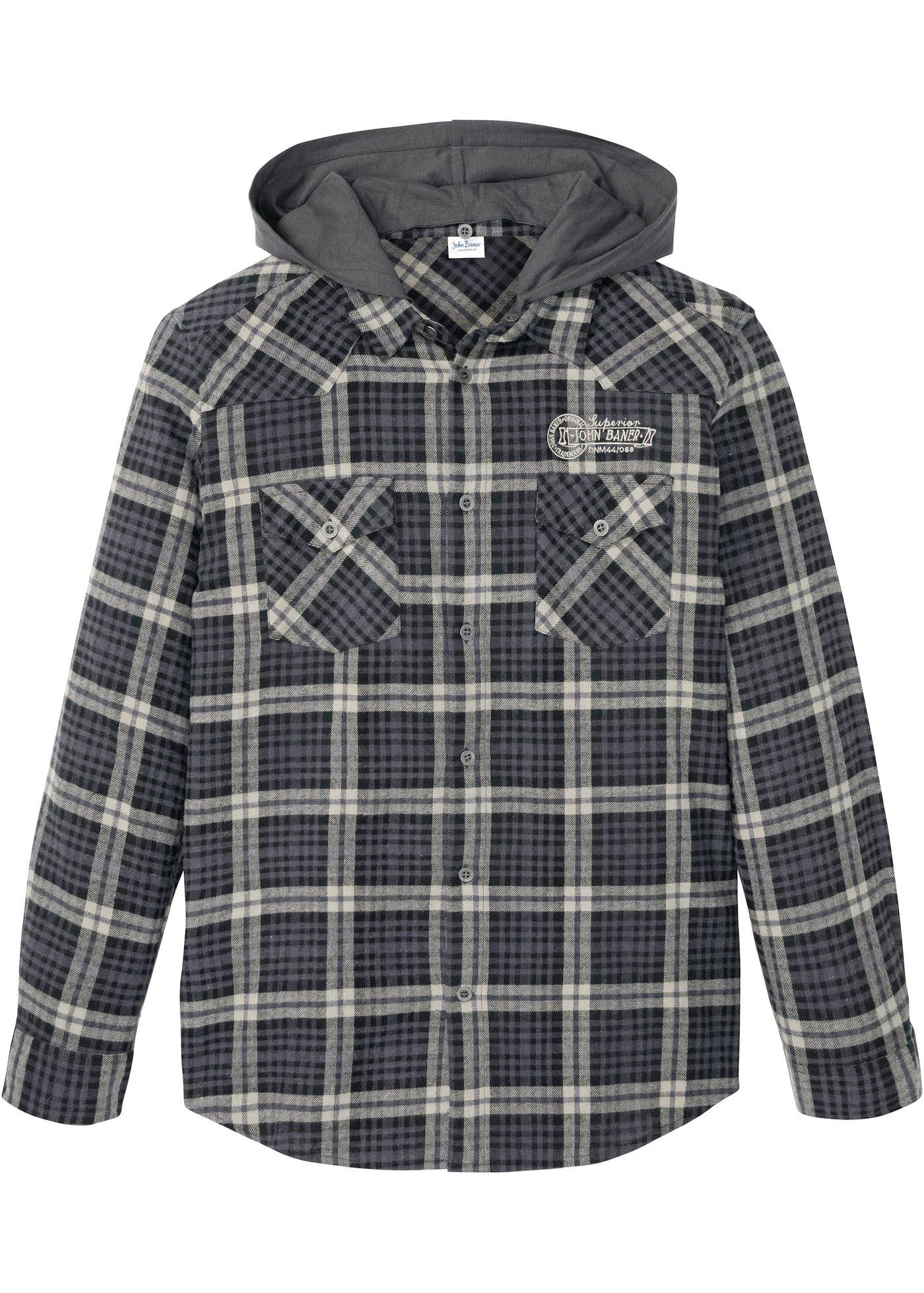 Chemise manches longues en flanelle avec capuche amovible