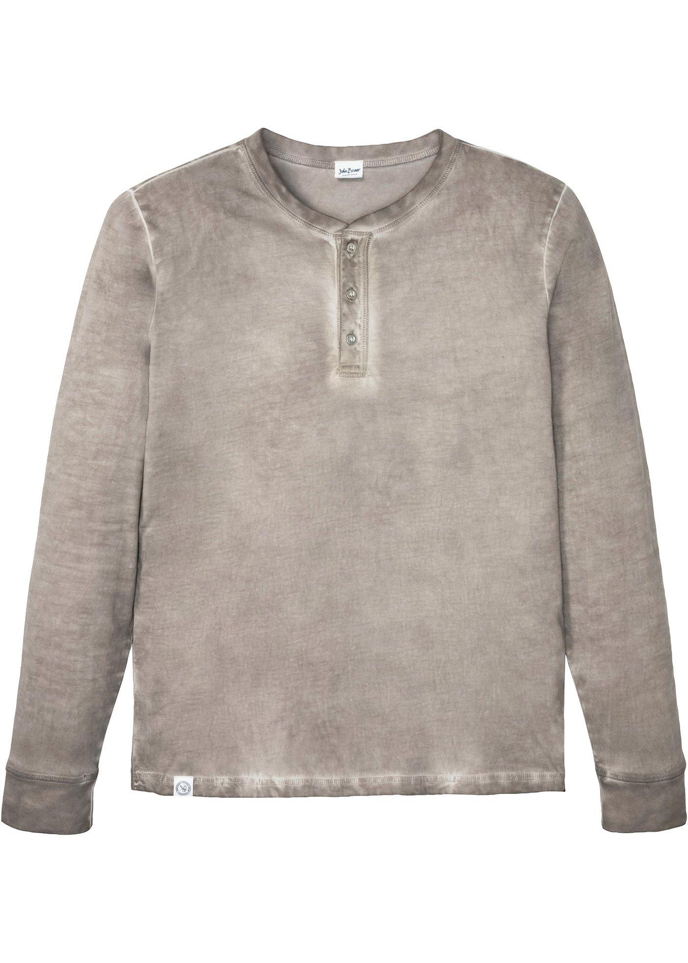 T-shirt col Henley aspect délavé, manches longues