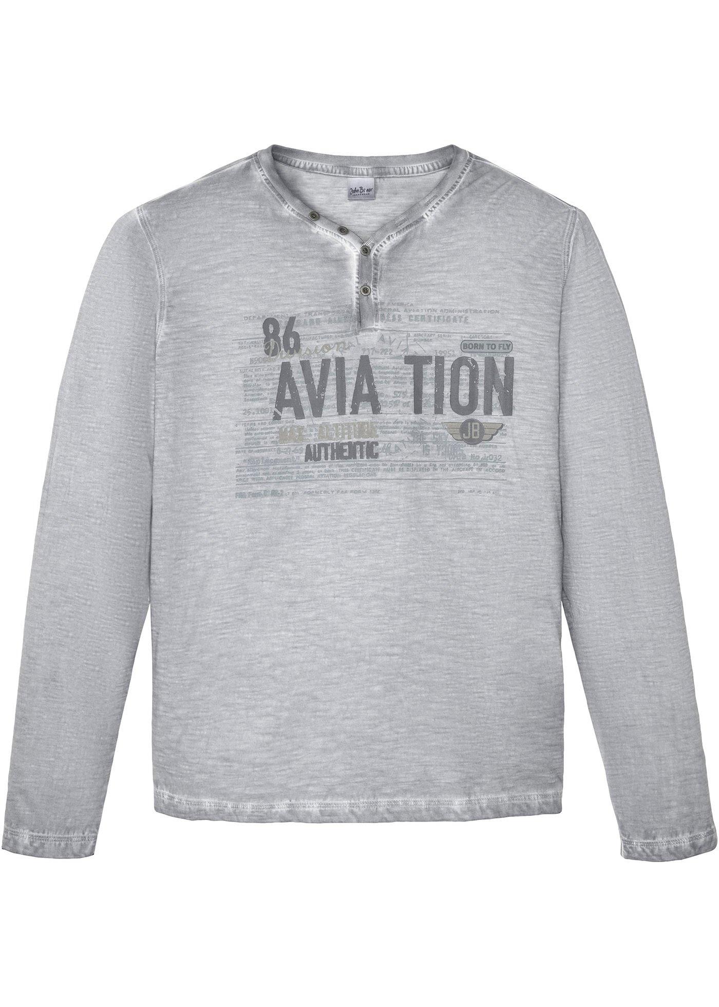 T-shirt col Henley aspect délavé, manches longues