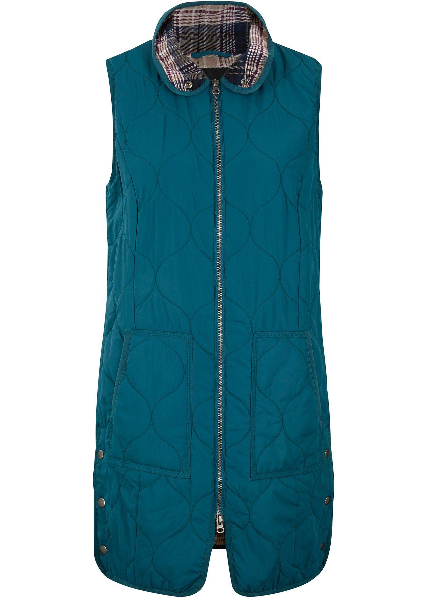 Gilet long sans manches matelassé avec boutons-pression latéraux