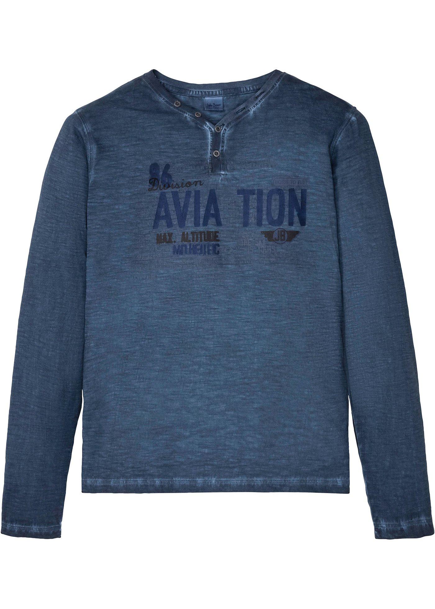 T-shirt col Henley aspect délavé, manches longues