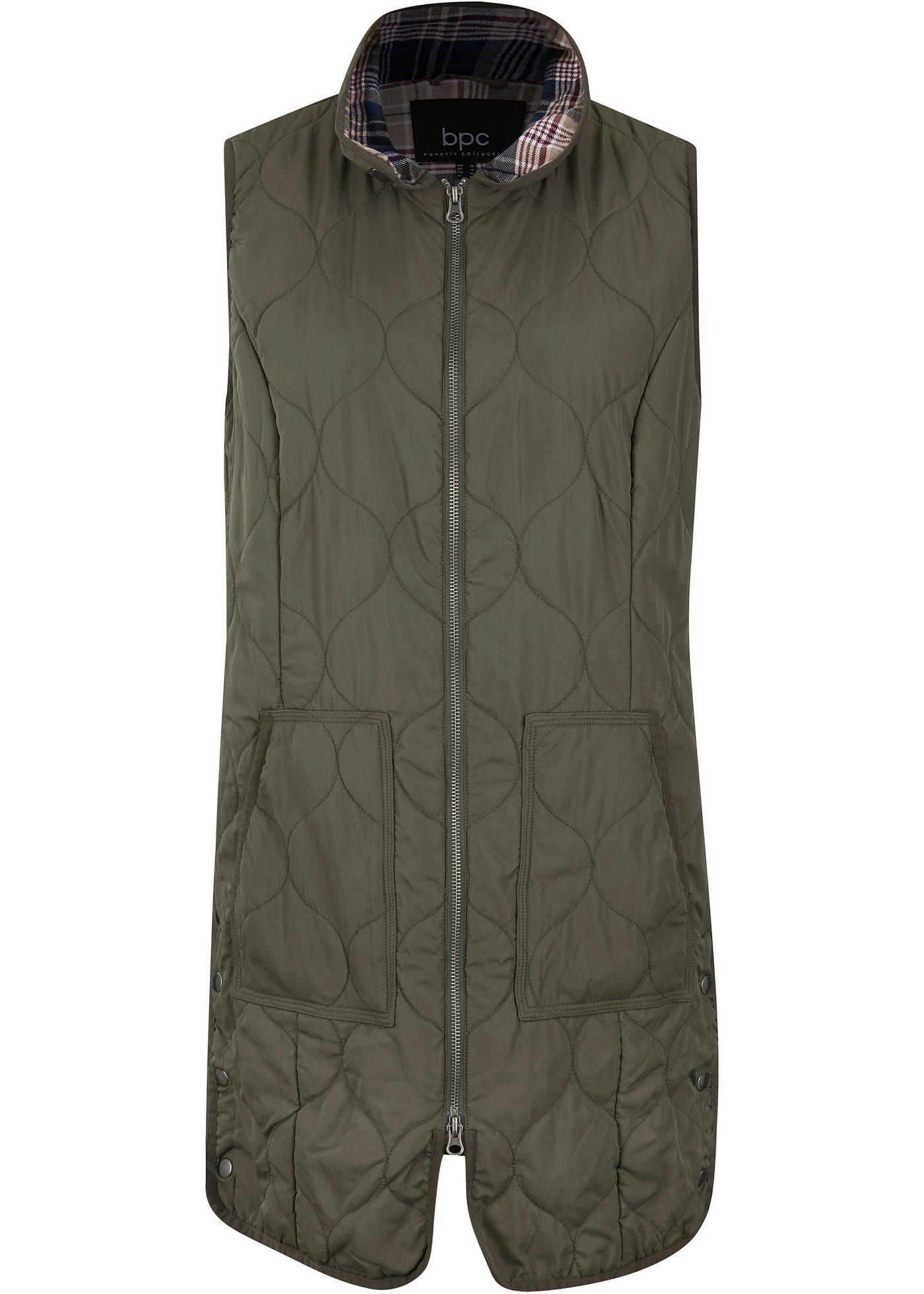 Gilet long sans manches matelassé avec boutons-pression latéraux